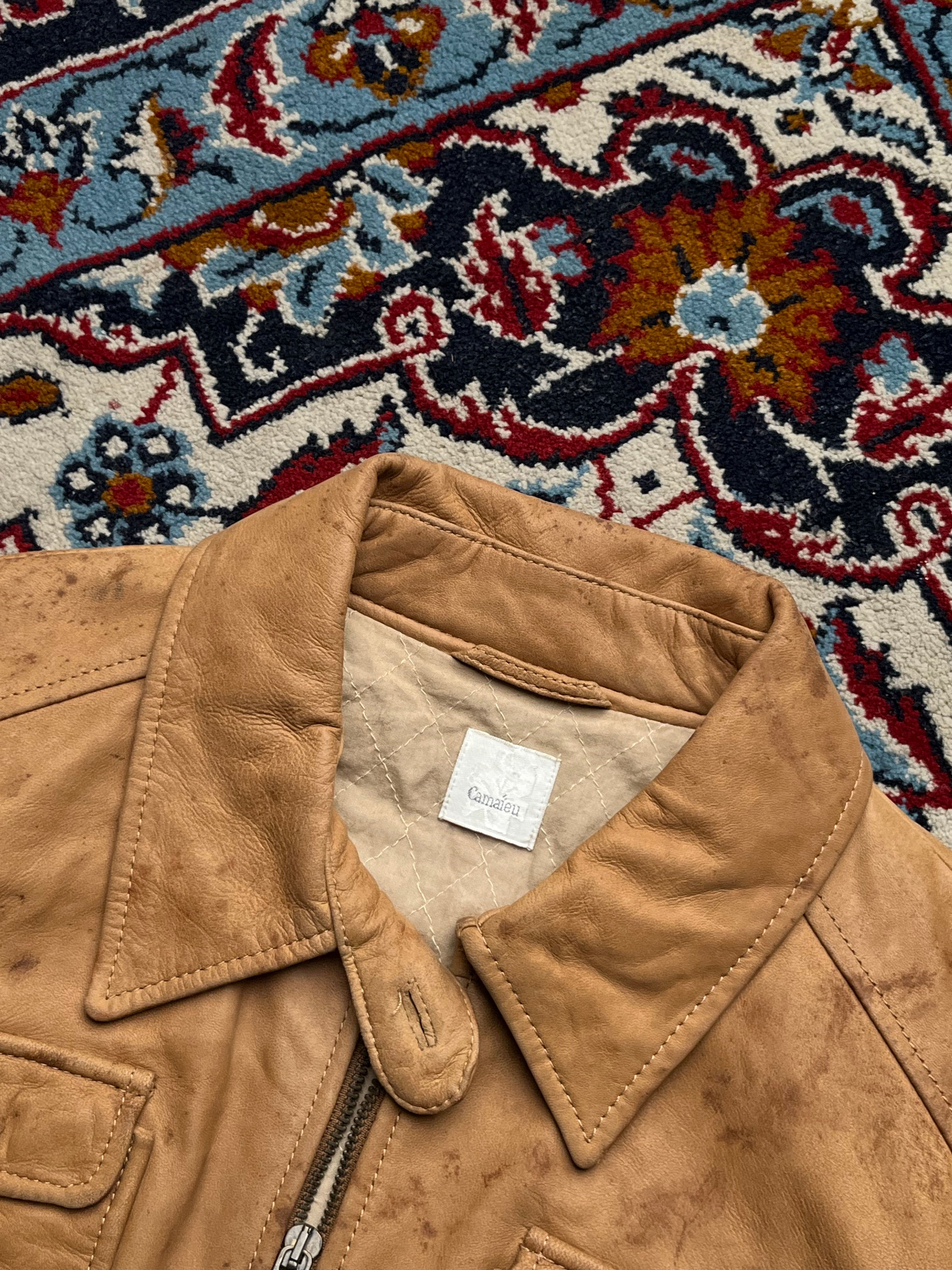 Vintage Camaïeu Tan Leather Bomber Jacket - L