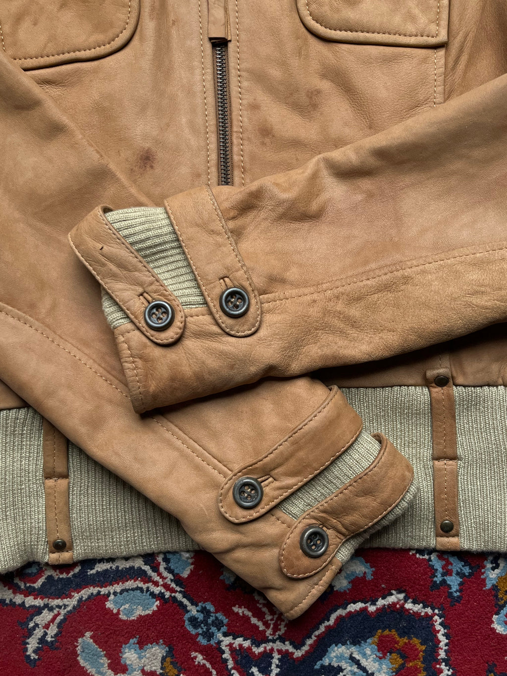 Vintage Camaïeu Tan Leather Bomber Jacket - L