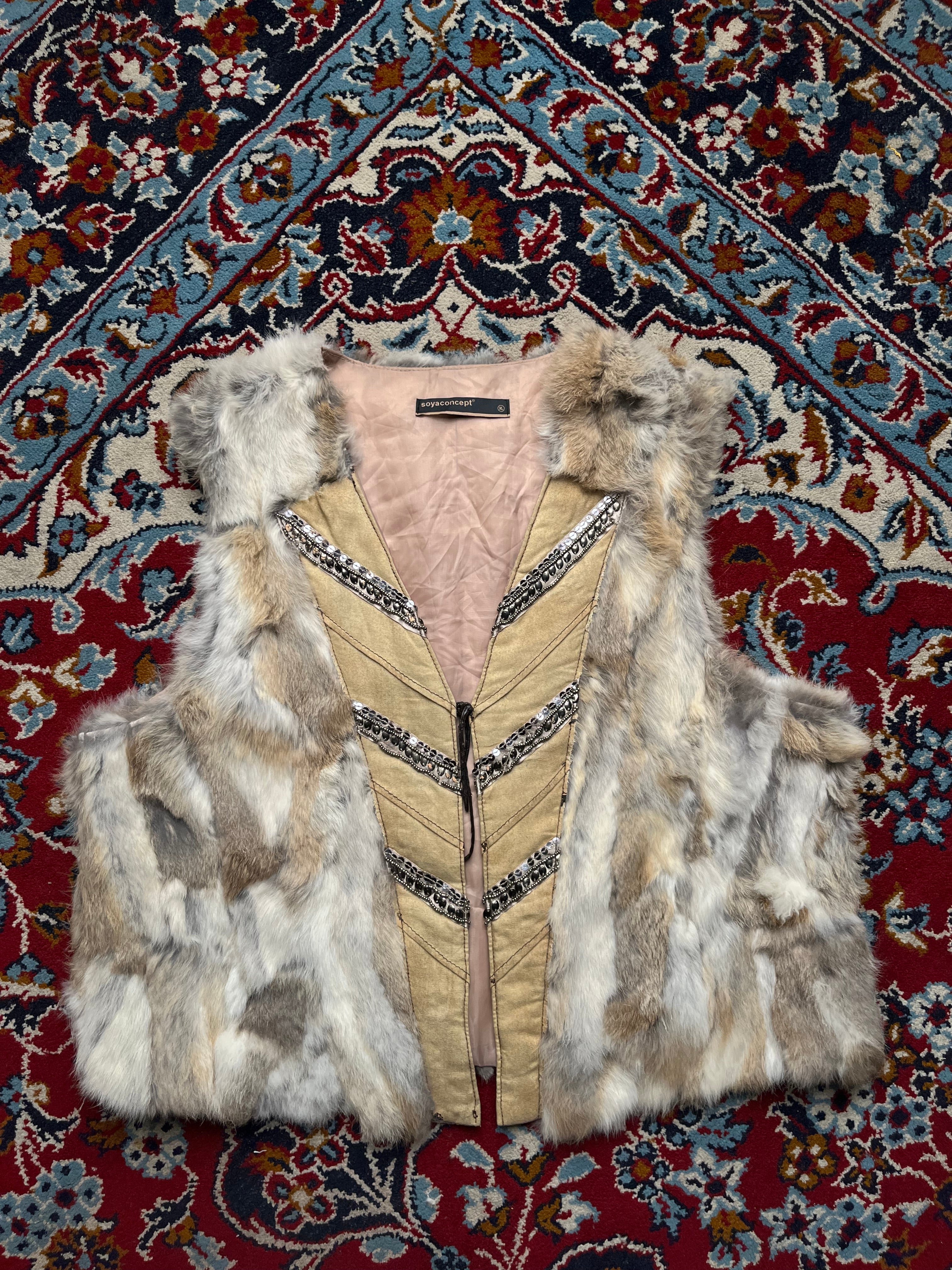 Soyaconcept Womens ORIGINAL RABBIT Fur Vest - L