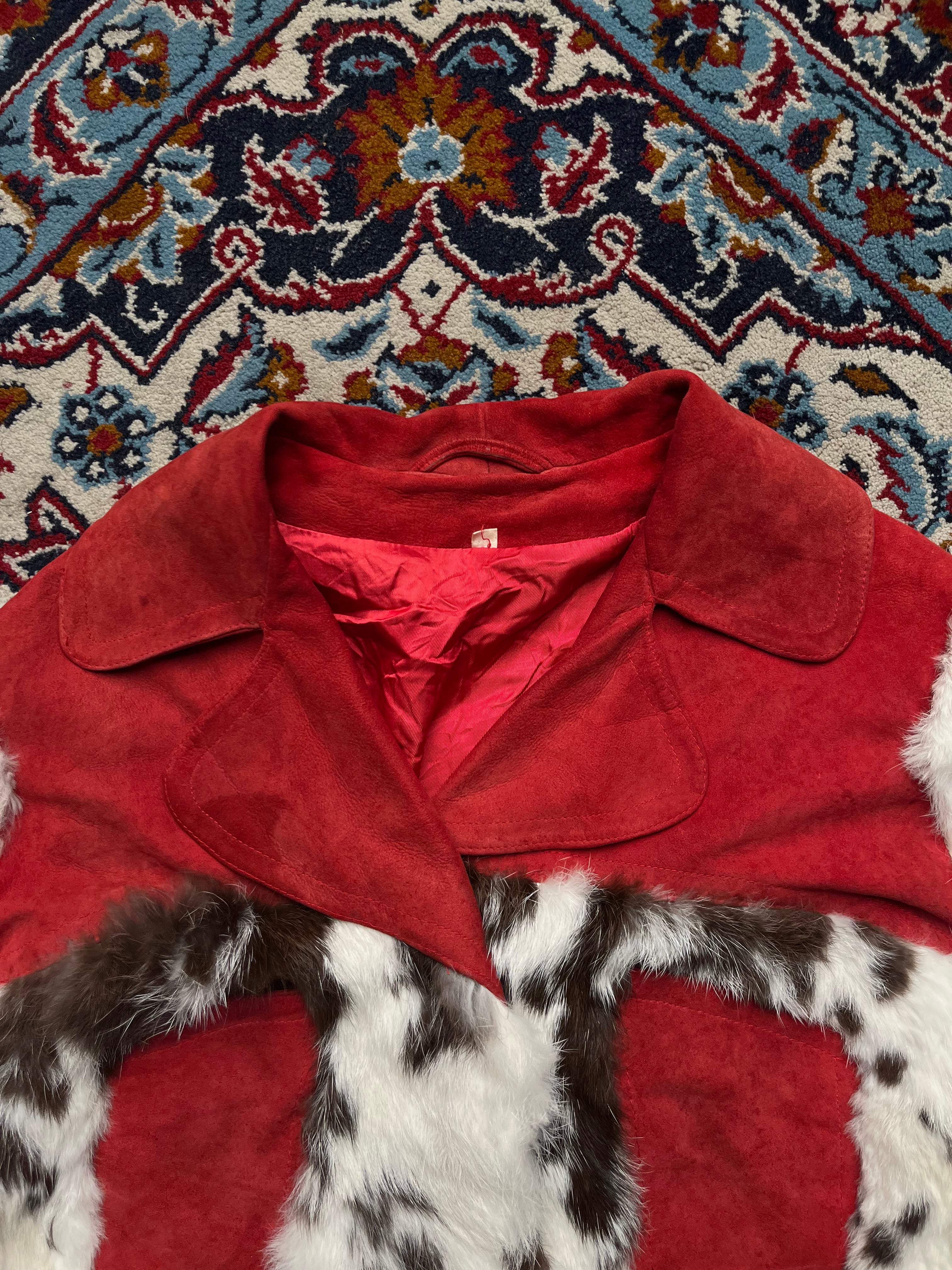 Vintage Gerbmann Wien Red Suede & Spotted Fur Cropped Jacket - L