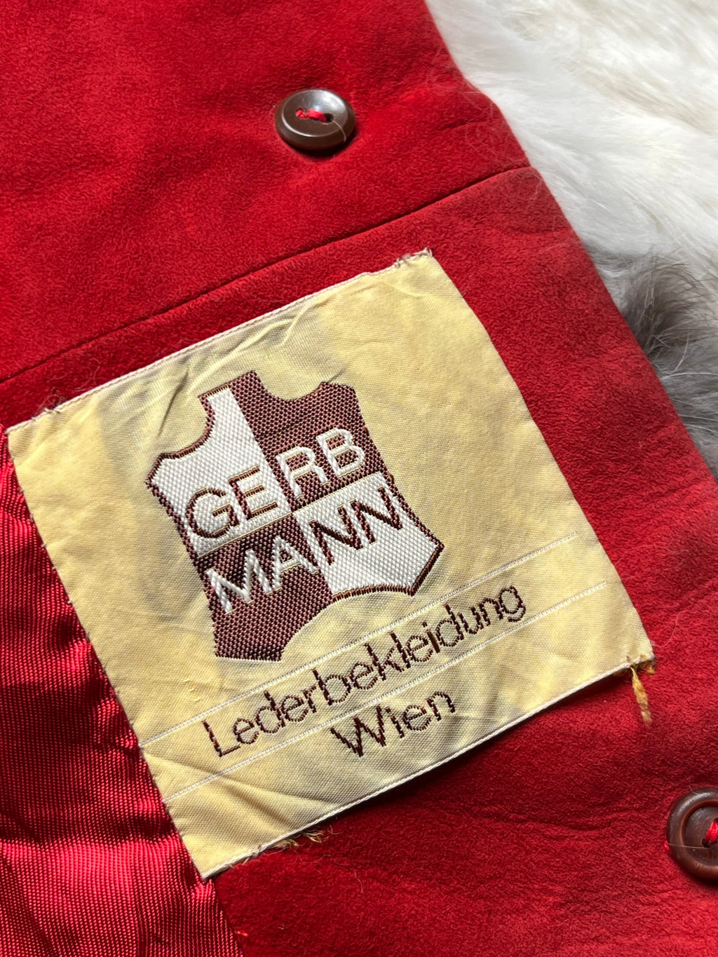 Vintage Gerbmann Wien Red Suede & Spotted Fur Cropped Jacket - L
