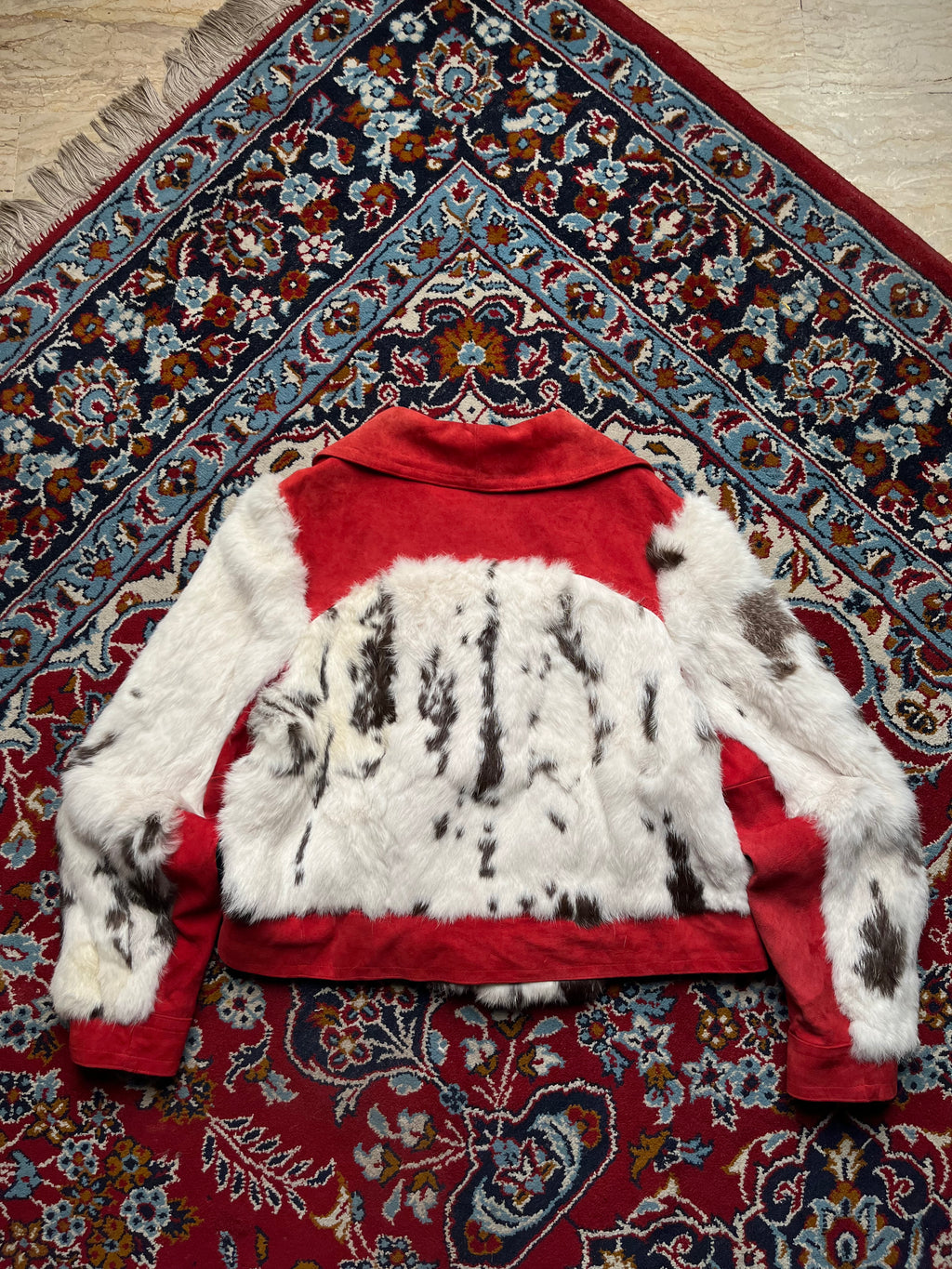Vintage Gerbmann Wien Red Suede & Spotted Fur Cropped Jacket - L