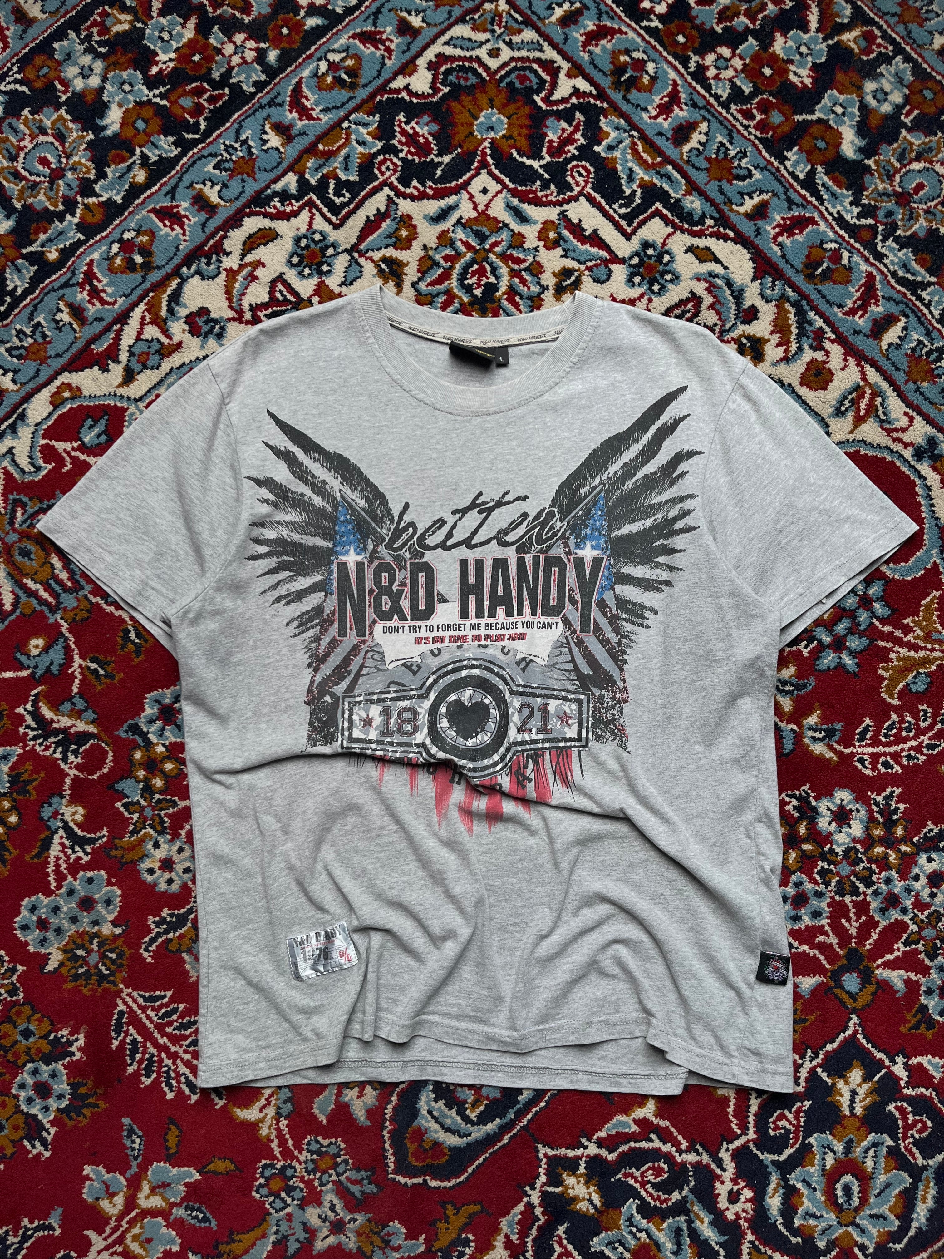 Vintage N&D Hardy Wings Graphic Grey Tee - M