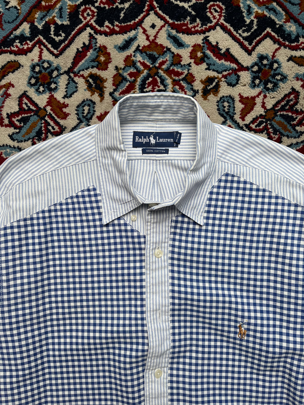 Polo Ralph Lauren Customised Mixed Pattern Gingham & Striped Button Down Shirt - L