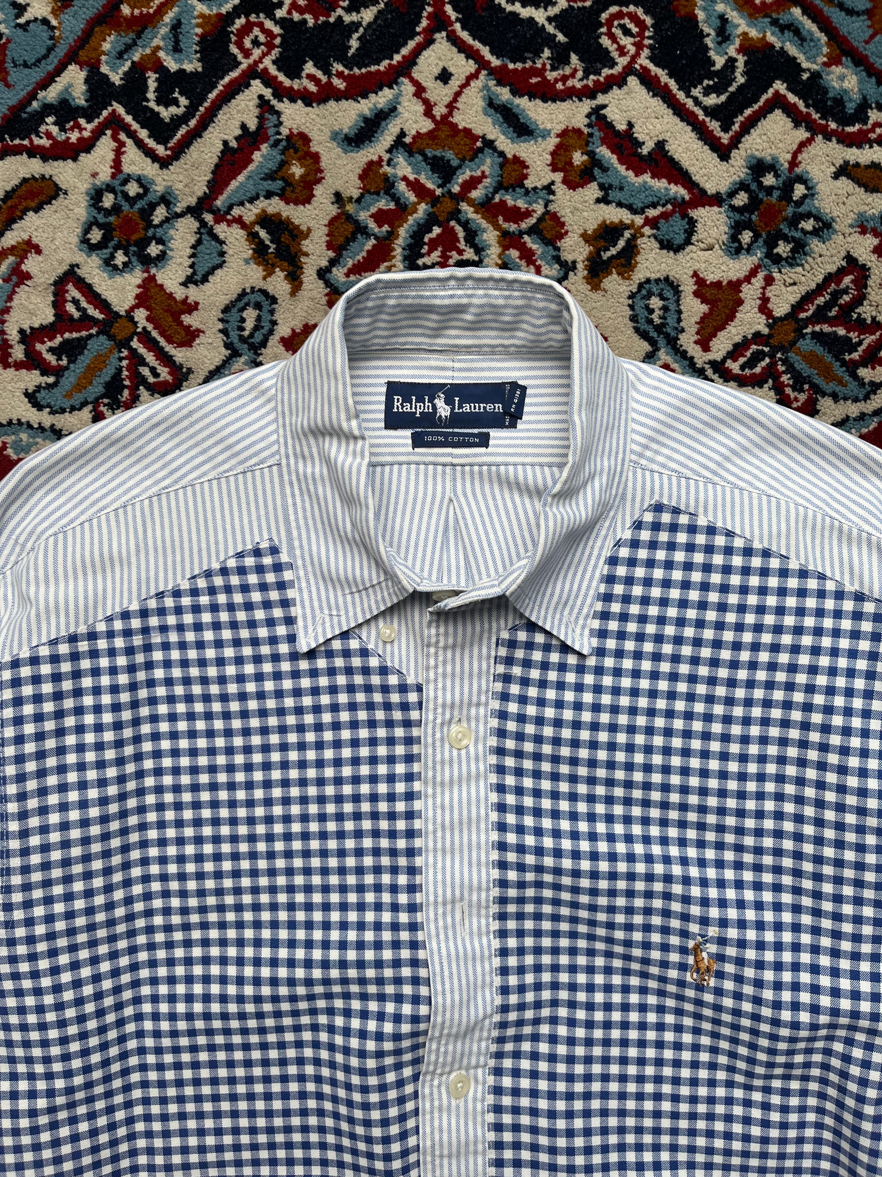 Polo Ralph Lauren Customised Mixed Pattern Gingham & Striped Button Down Shirt - L