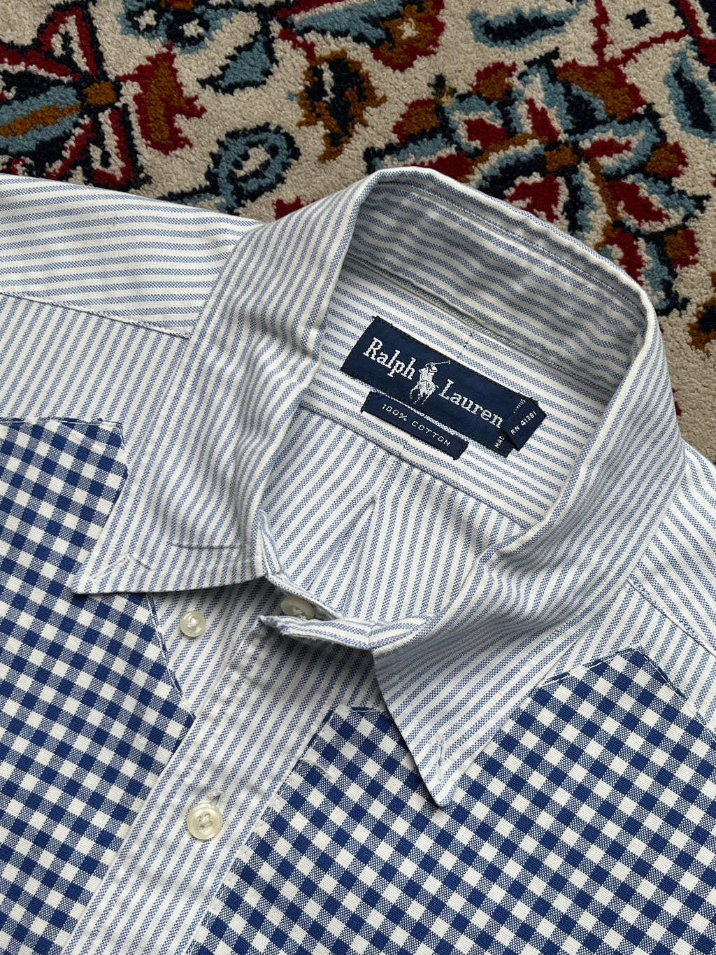 Polo Ralph Lauren Customised Mixed Pattern Gingham & Striped Button Down Shirt - L