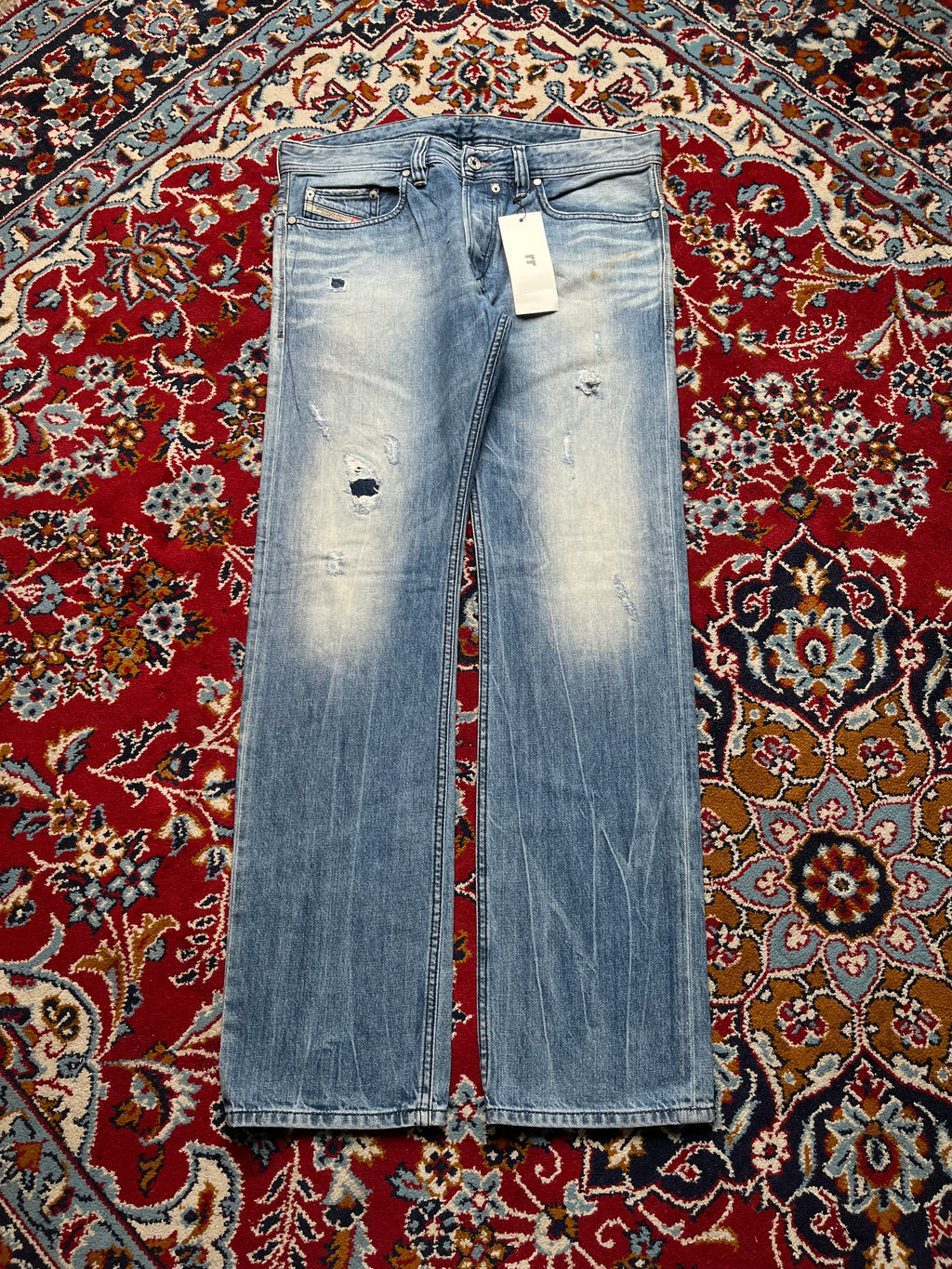 Diesel Safado Regular Straight Fit Light Washed Distressed JEANS - 34