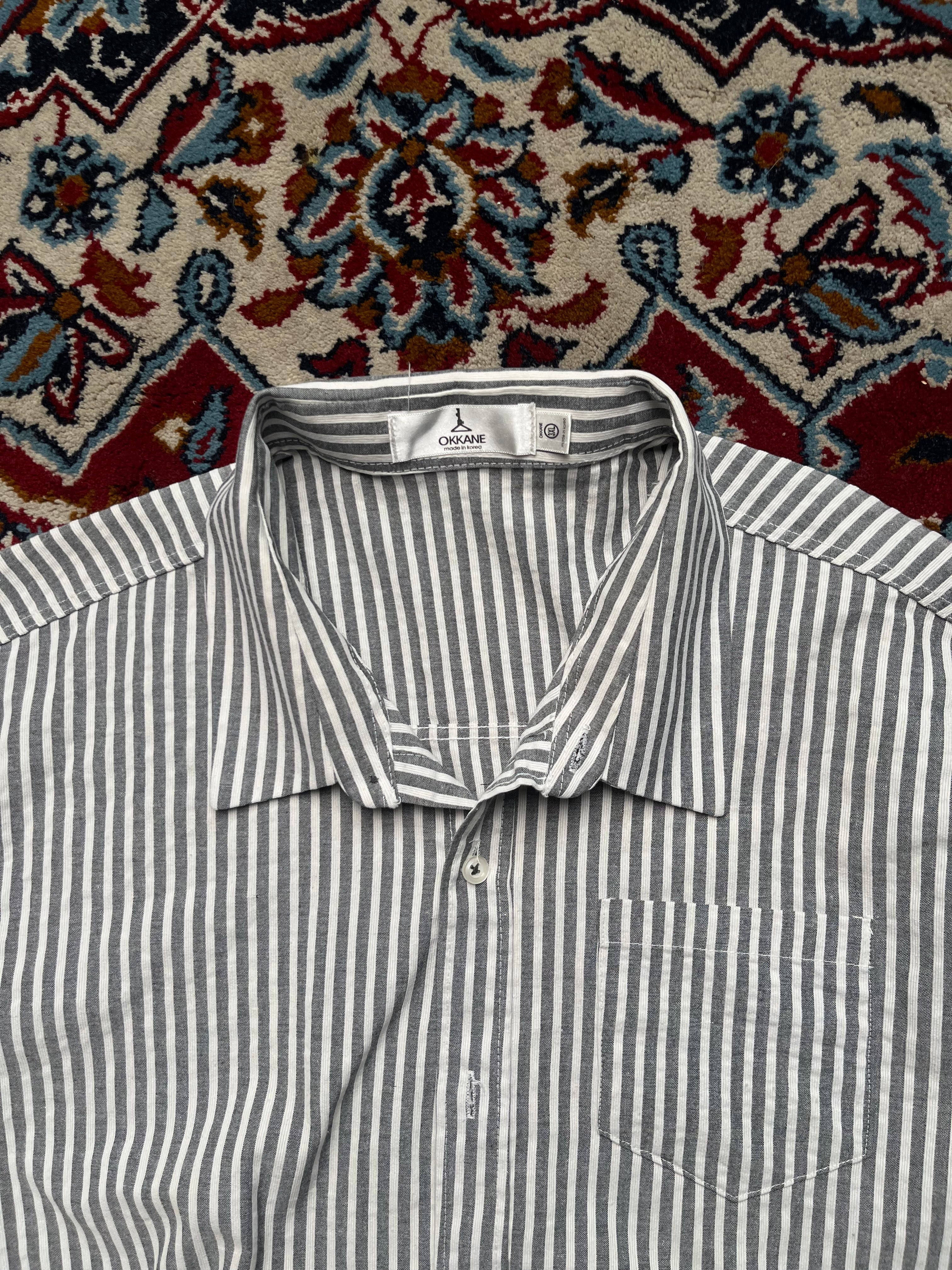 OKKANE Striped Soft Cotton Button Down Shirt - XL