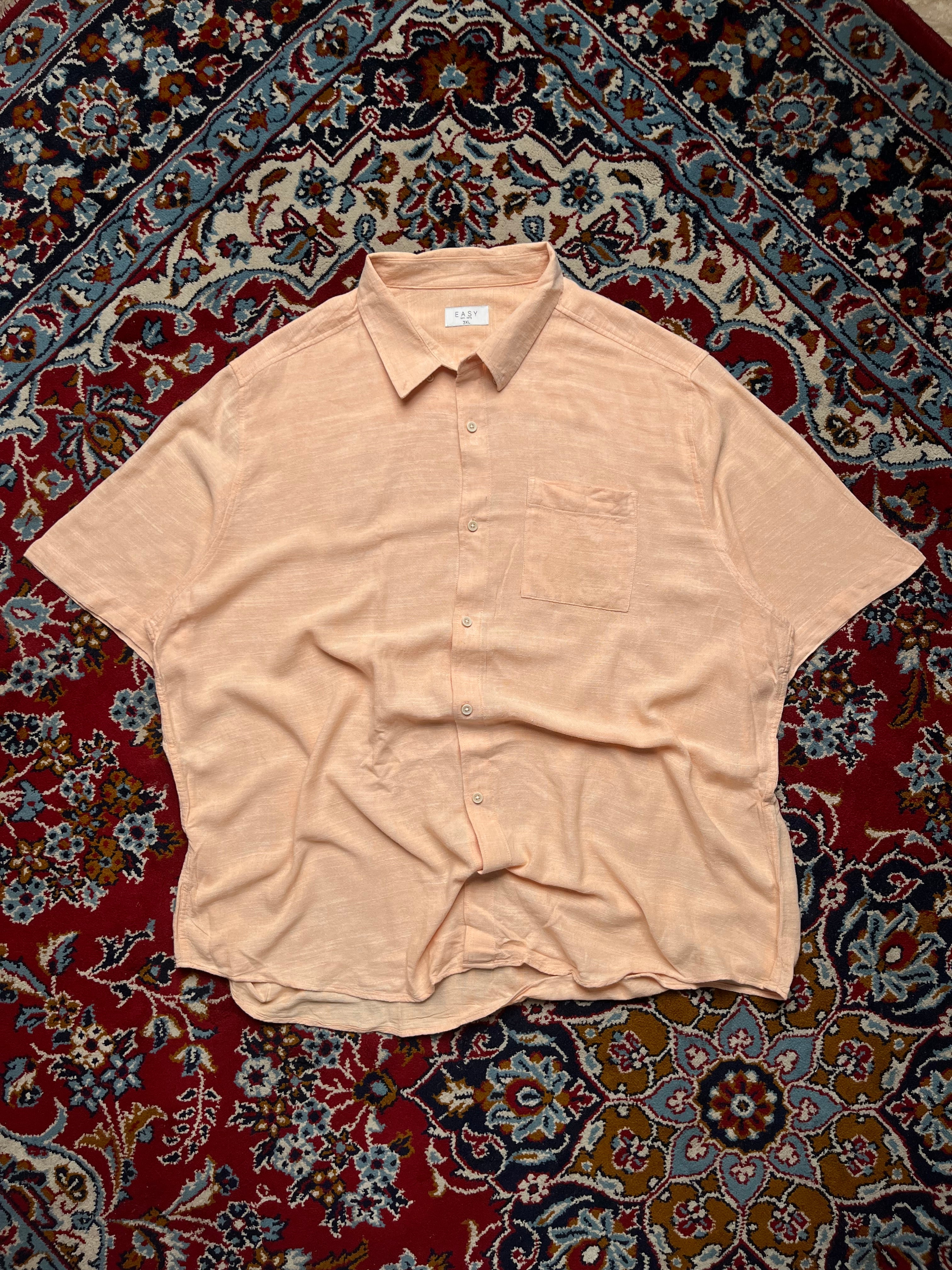 EASY Peach Textured BOXY FIT Linen Button Down Shirt - XXL
