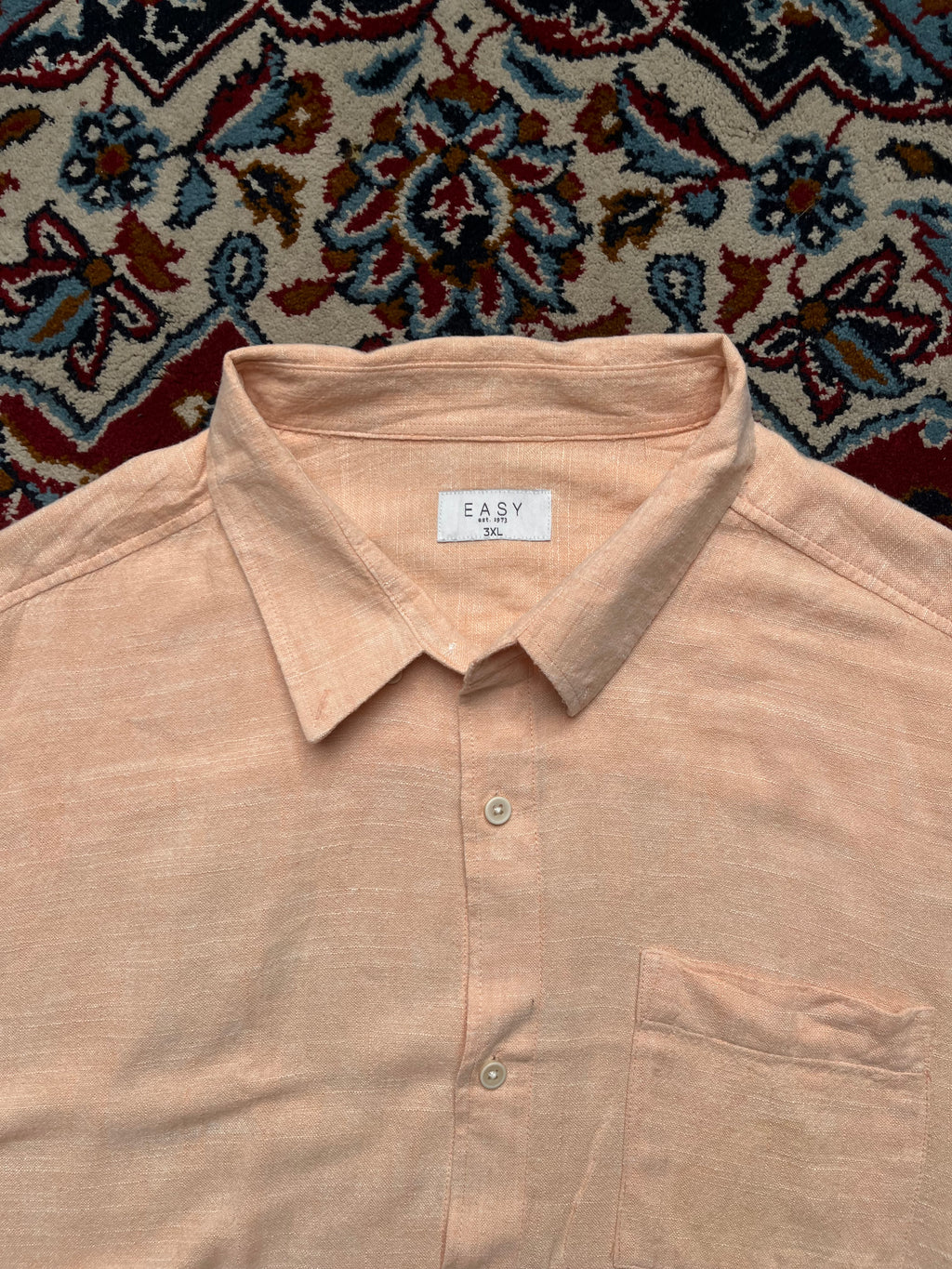 EASY Peach Textured BOXY FIT Linen Button Down Shirt - XXL