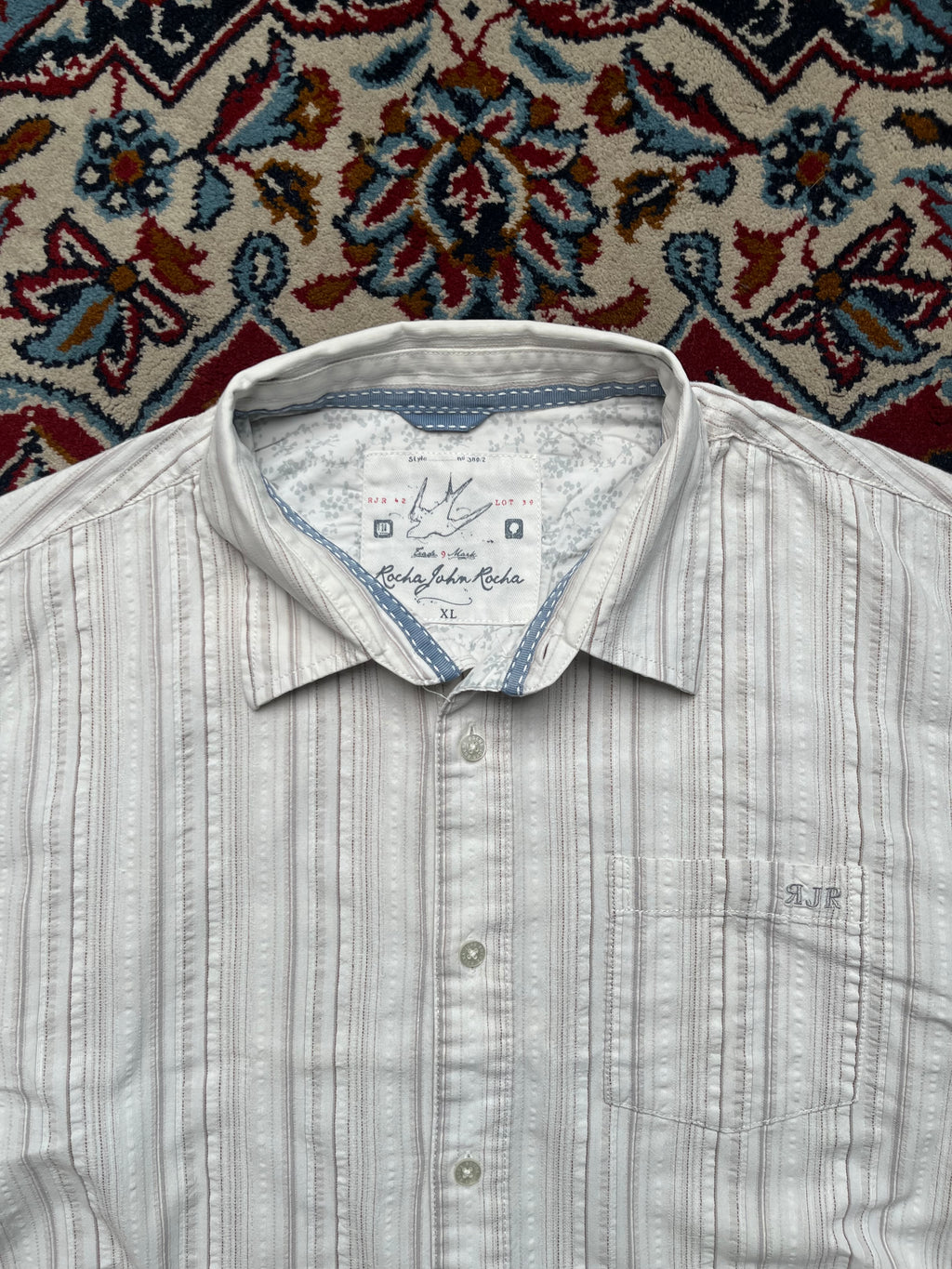 Rocha John Textured Striped Linen Button Down Shirt - XL