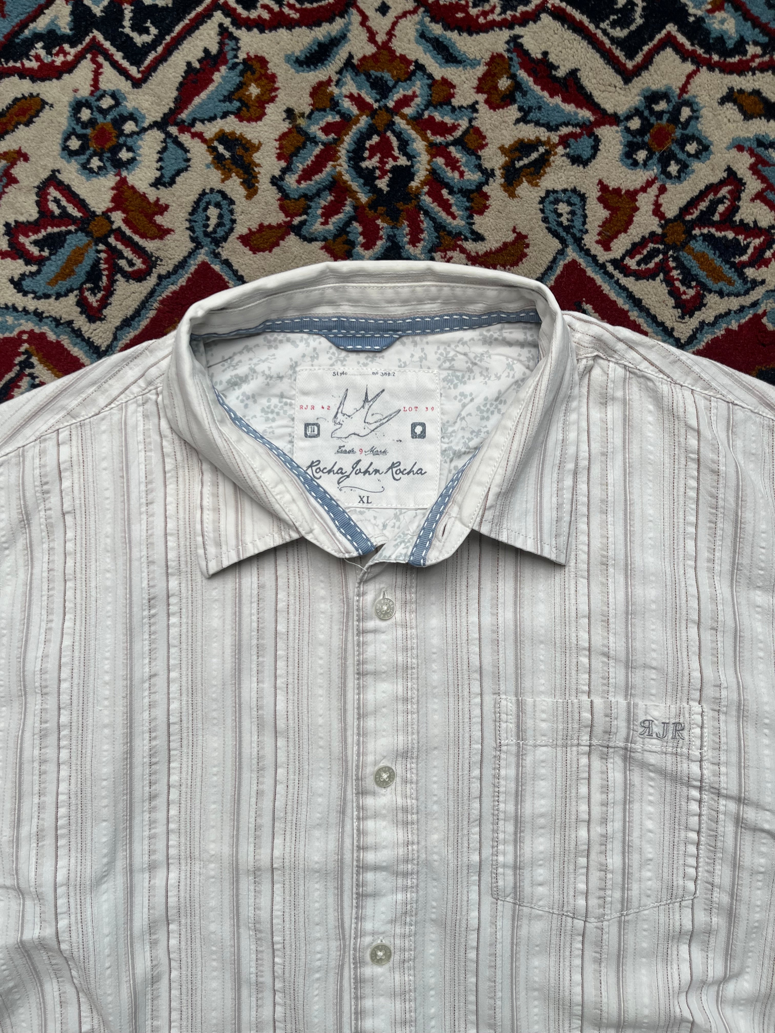 Rocha John Textured Striped Linen Button Down Shirt - XL
