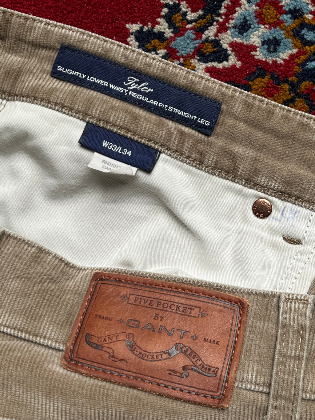 GANT Tyler Fine Corduroy Tan Regular Straight Fit PANTS - 34
