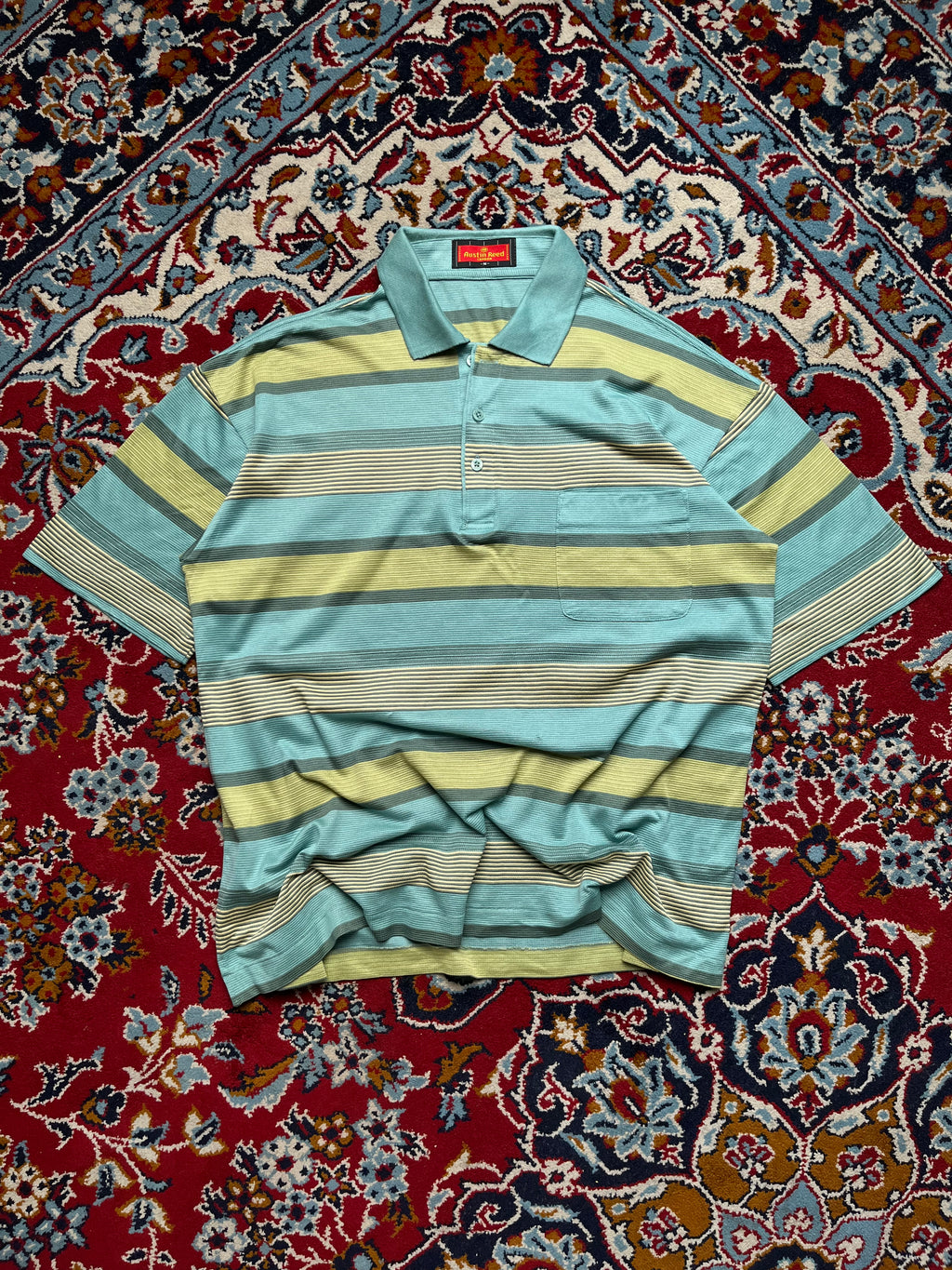 Vintage Austin Reed London Striped Cotton Knited Polo Tee - L