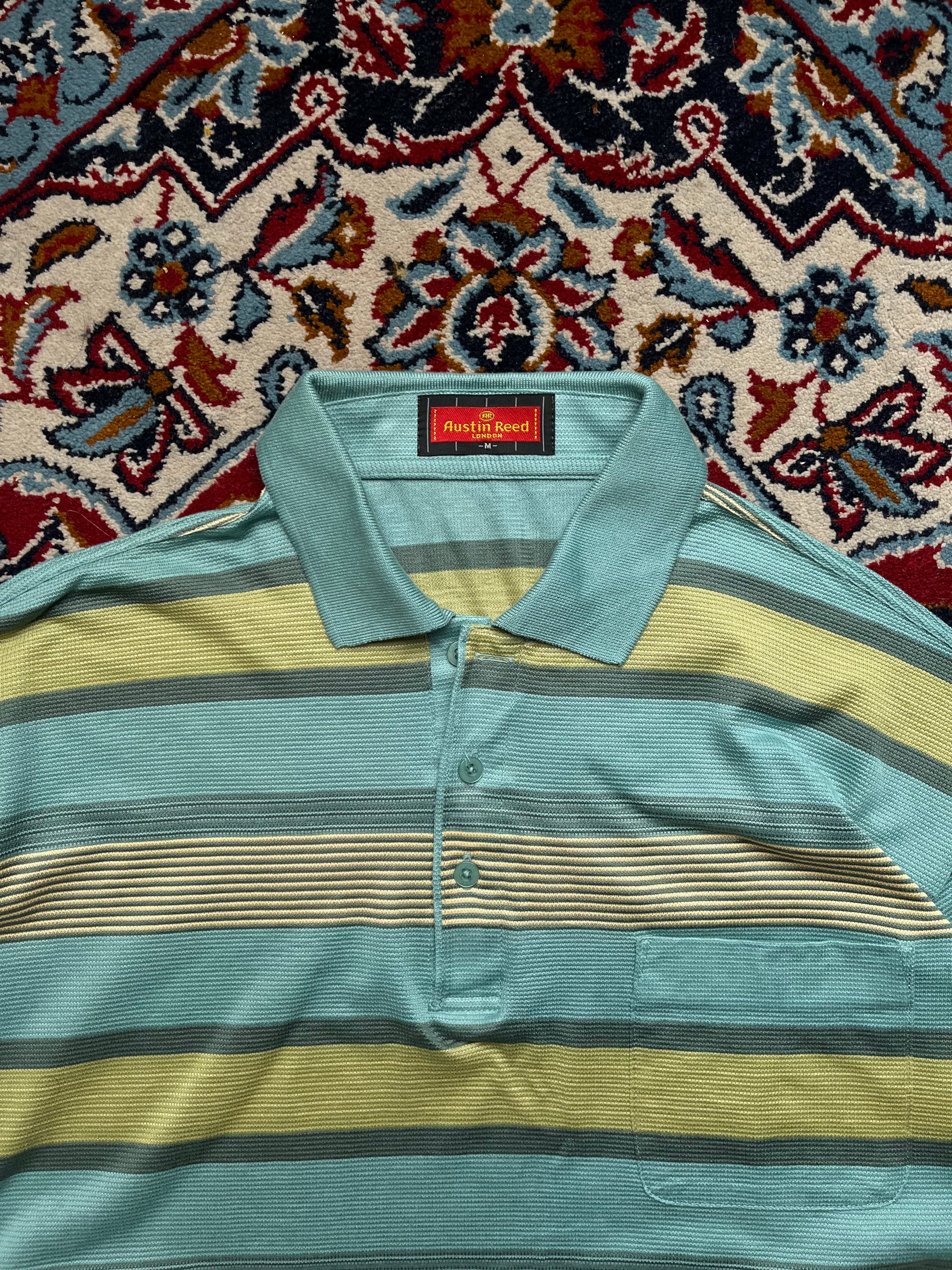 Vintage Austin Reed London Striped Cotton Knited Polo Tee - L
