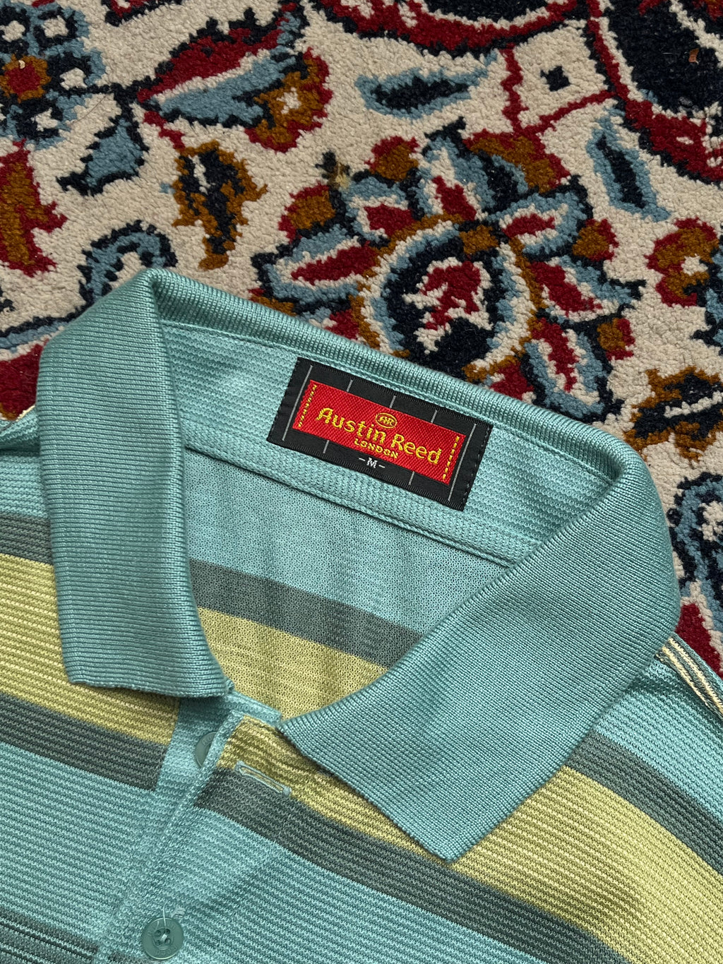 Vintage Austin Reed London Striped Cotton Knited Polo Tee - L