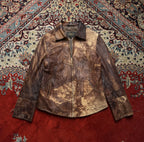 Vintage Acid Washed Distressed Brown Leather BIKER Jacket - L
