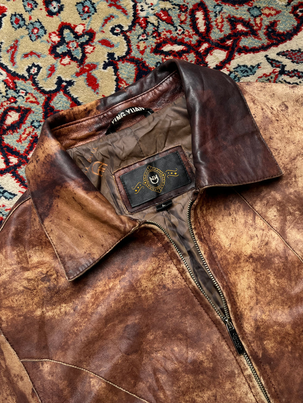 Vintage Acid Washed Distressed Brown Leather BIKER Jacket - L