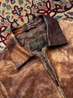 Vintage Acid Washed Distressed Brown Leather BIKER Jacket - L