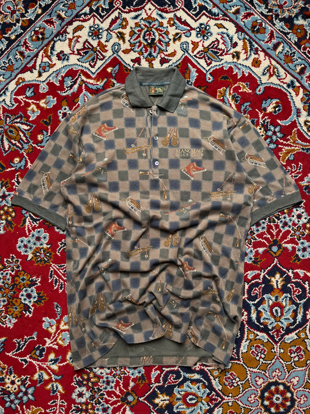 Vintage Bobby Jones All-Over Print Ski & Skate Checkered Polo Tee - M