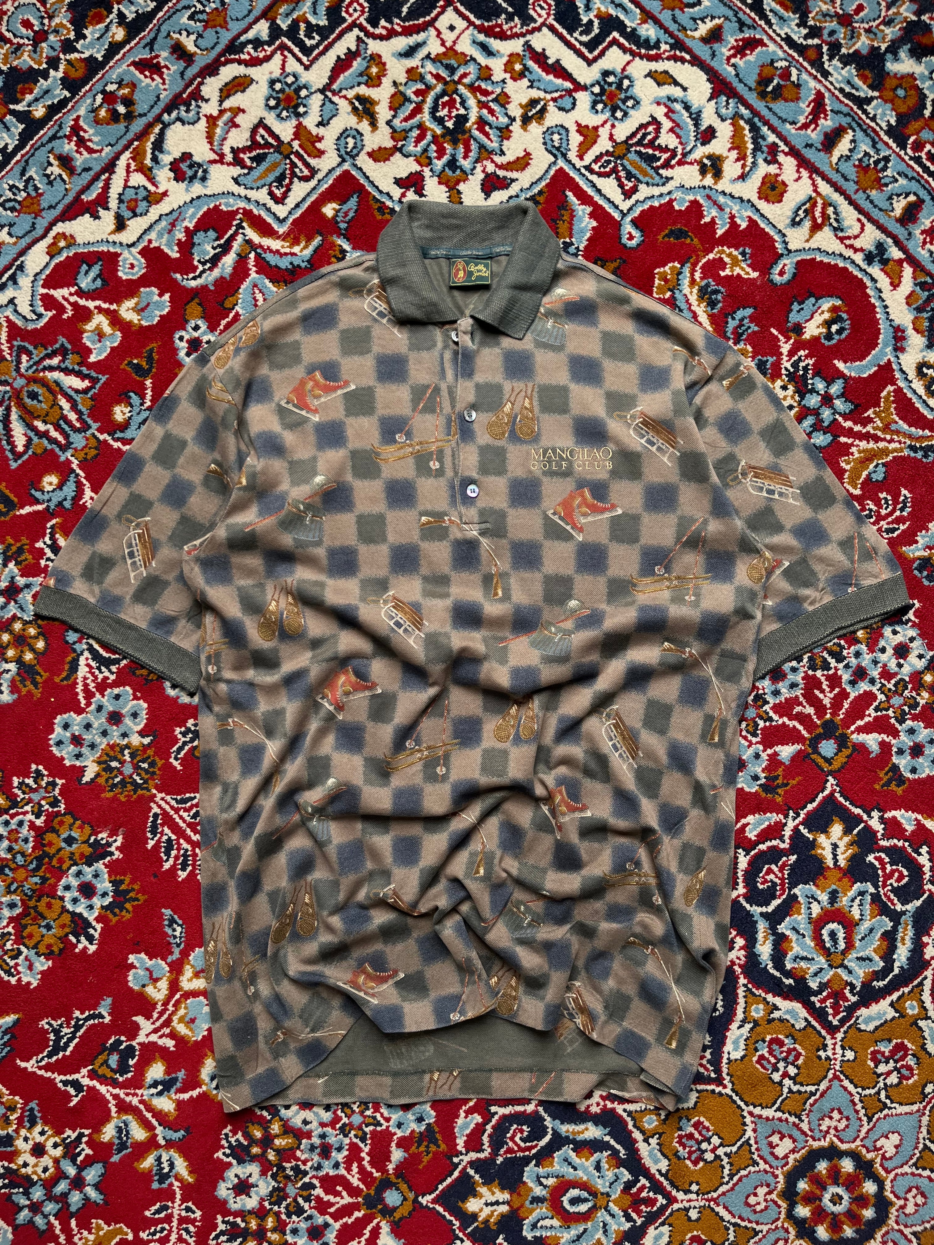Vintage Bobby Jones All-Over Print Ski & Skate Checkered Polo Tee - M
