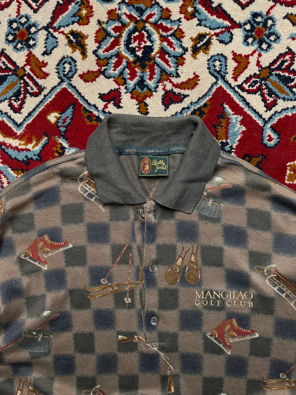 Vintage Bobby Jones All-Over Print Ski & Skate Checkered Polo Tee - M