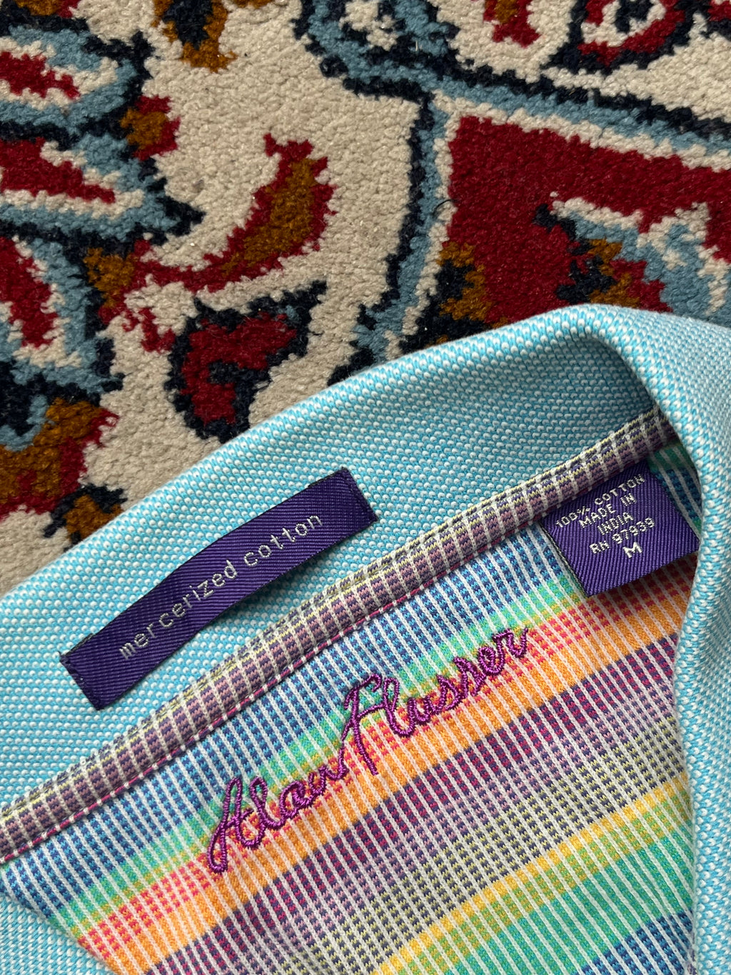 Alan Flusser Pastel Rainbow Multi-Color Striped Polo Tee - L