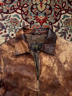 Vintage Acid Washed Distressed Brown Leather BIKER Jacket - L