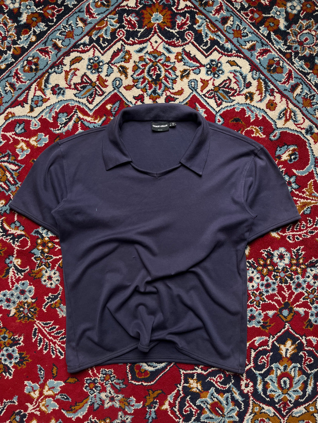 Vintage Giorgio Armani Open Collar Navy Blue Polo Tee - M
