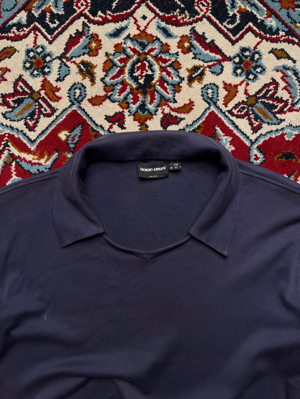 Vintage Giorgio Armani Open Collar Navy Blue Polo Tee - M