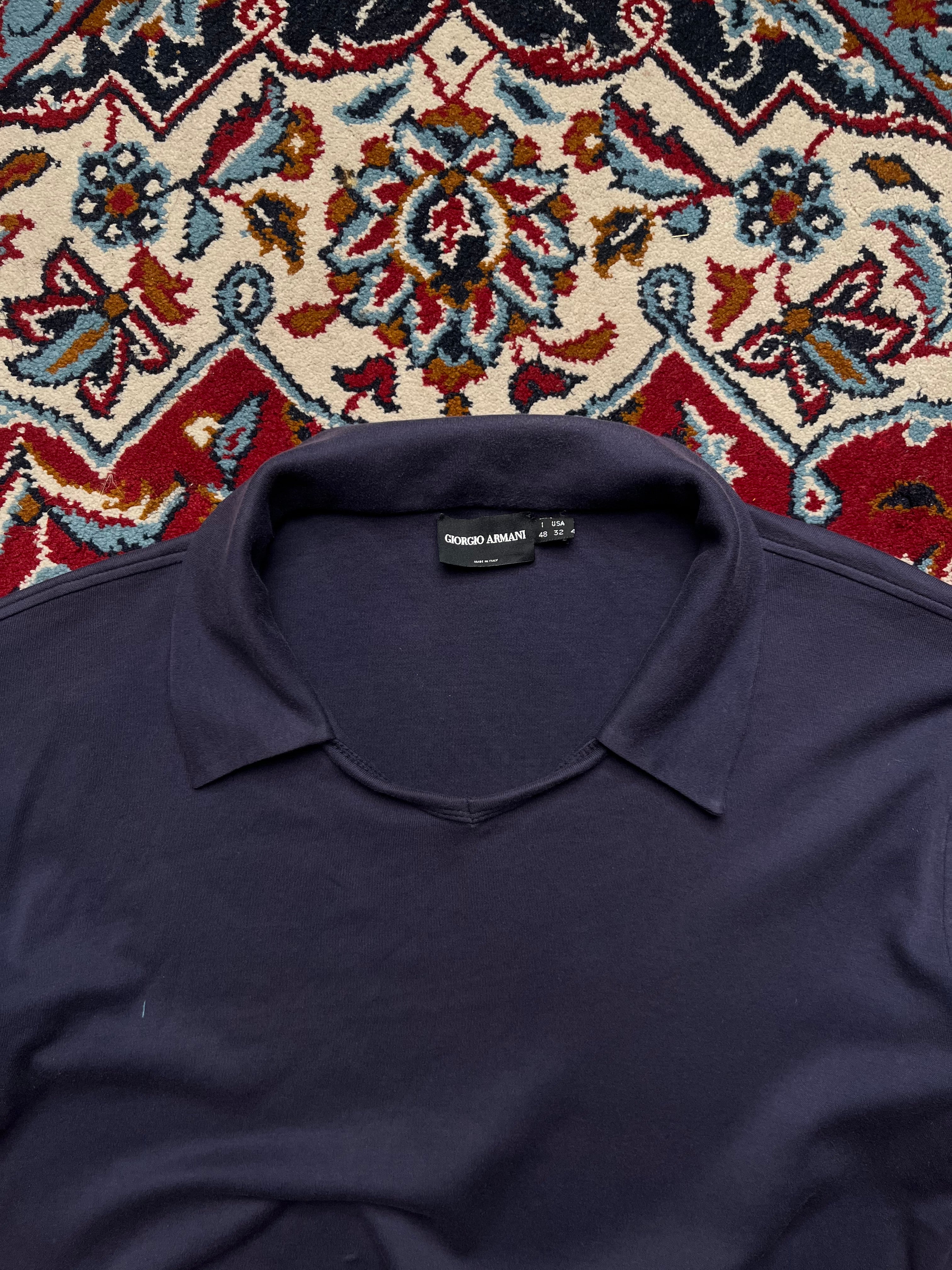 Vintage Giorgio Armani Open Collar Navy Blue Polo Tee - M