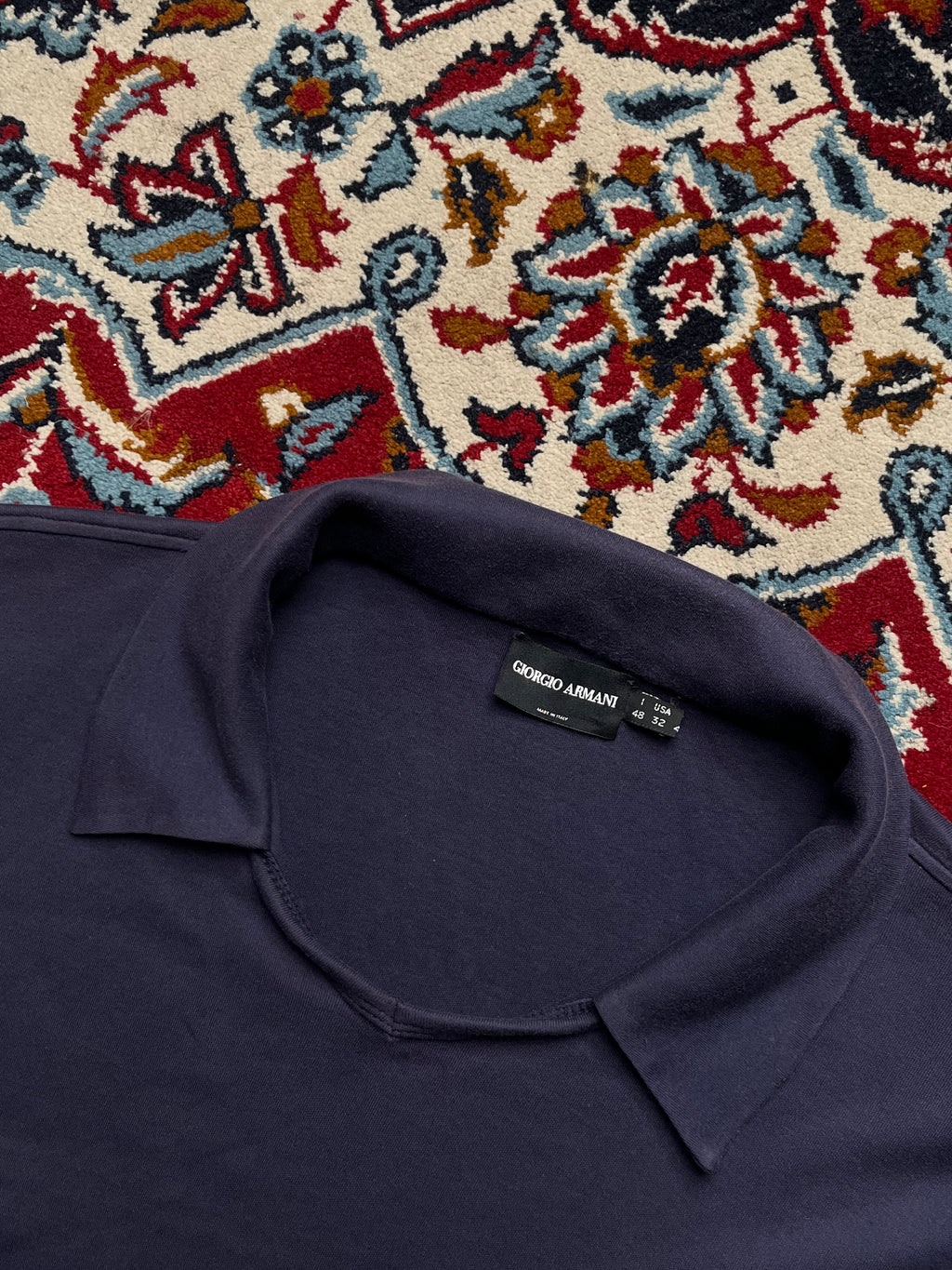 Vintage Giorgio Armani Open Collar Navy Blue Polo Tee - M