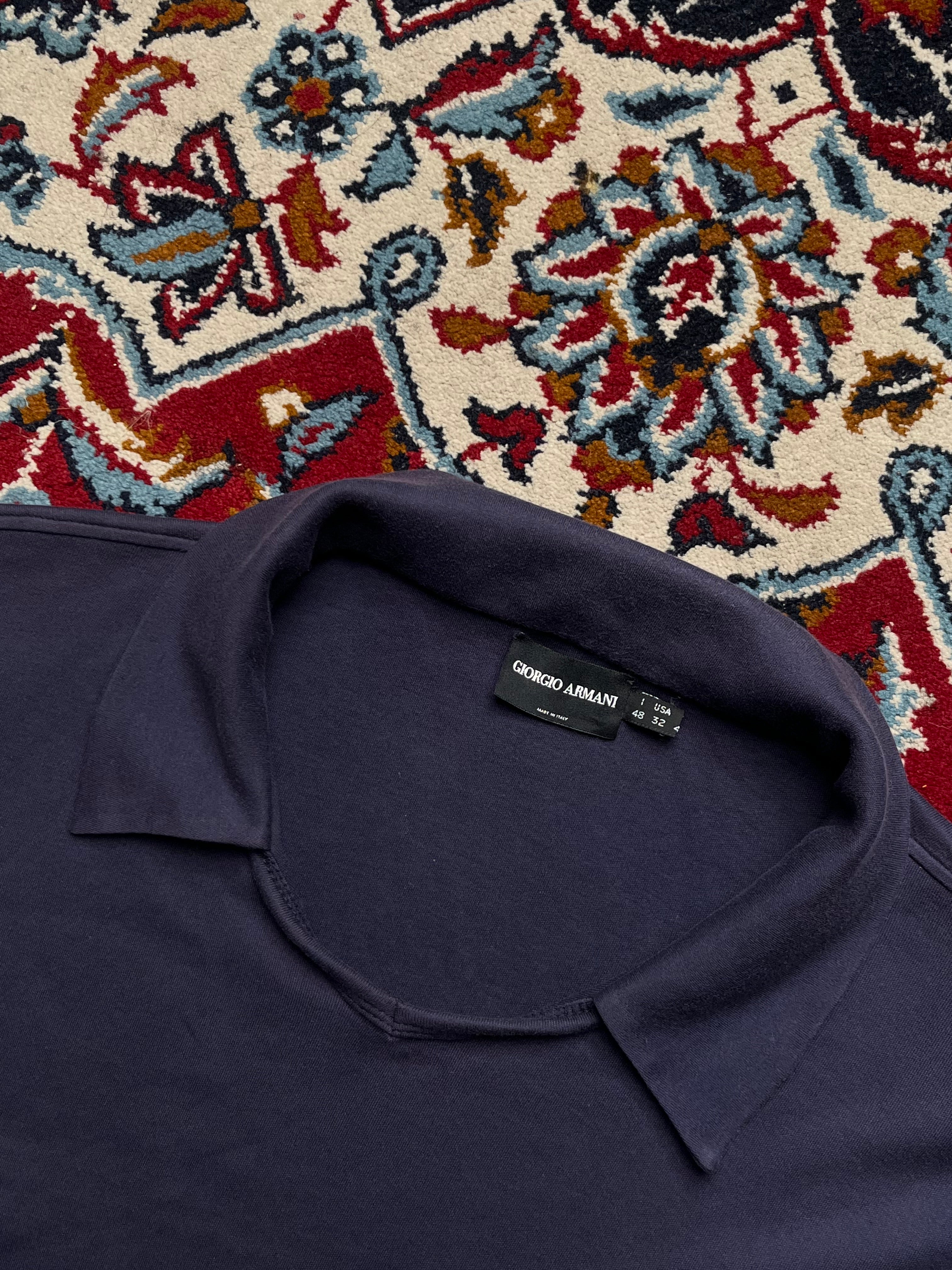 Vintage Giorgio Armani Open Collar Navy Blue Polo Tee - M