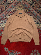 Polo Ralph Lauren Cotton Tan Heather Ribbed Mock Neck Sweater - XL