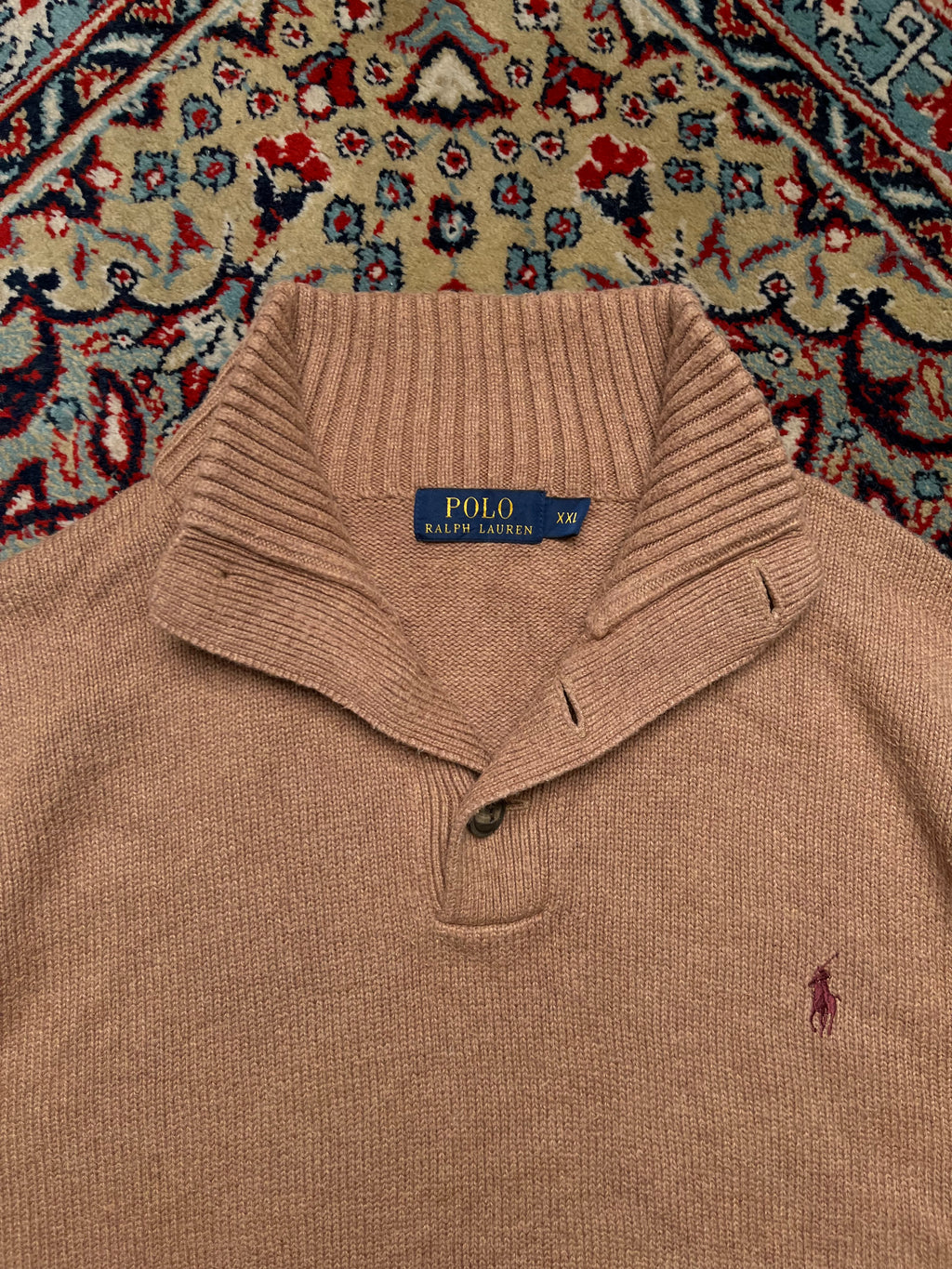 Polo Ralph Lauren Cotton Tan Heather Ribbed Mock Neck Sweater - XL