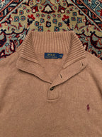Polo Ralph Lauren Cotton Tan Heather Ribbed Mock Neck Sweater - XL