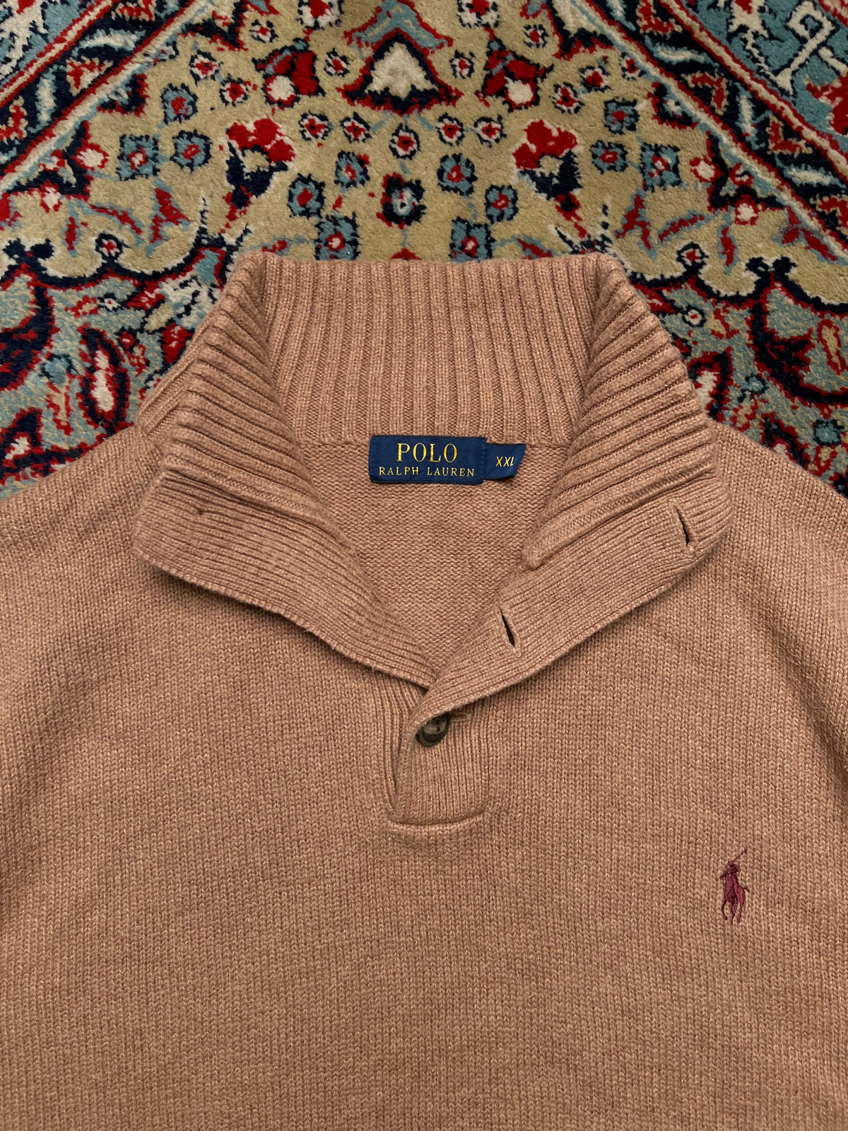 Polo Ralph Lauren Cotton Tan Heather Ribbed Mock Neck Sweater - XL