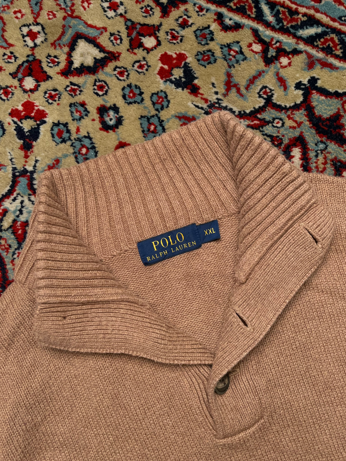 Polo Ralph Lauren Cotton Tan Heather Ribbed Mock Neck Sweater - XL