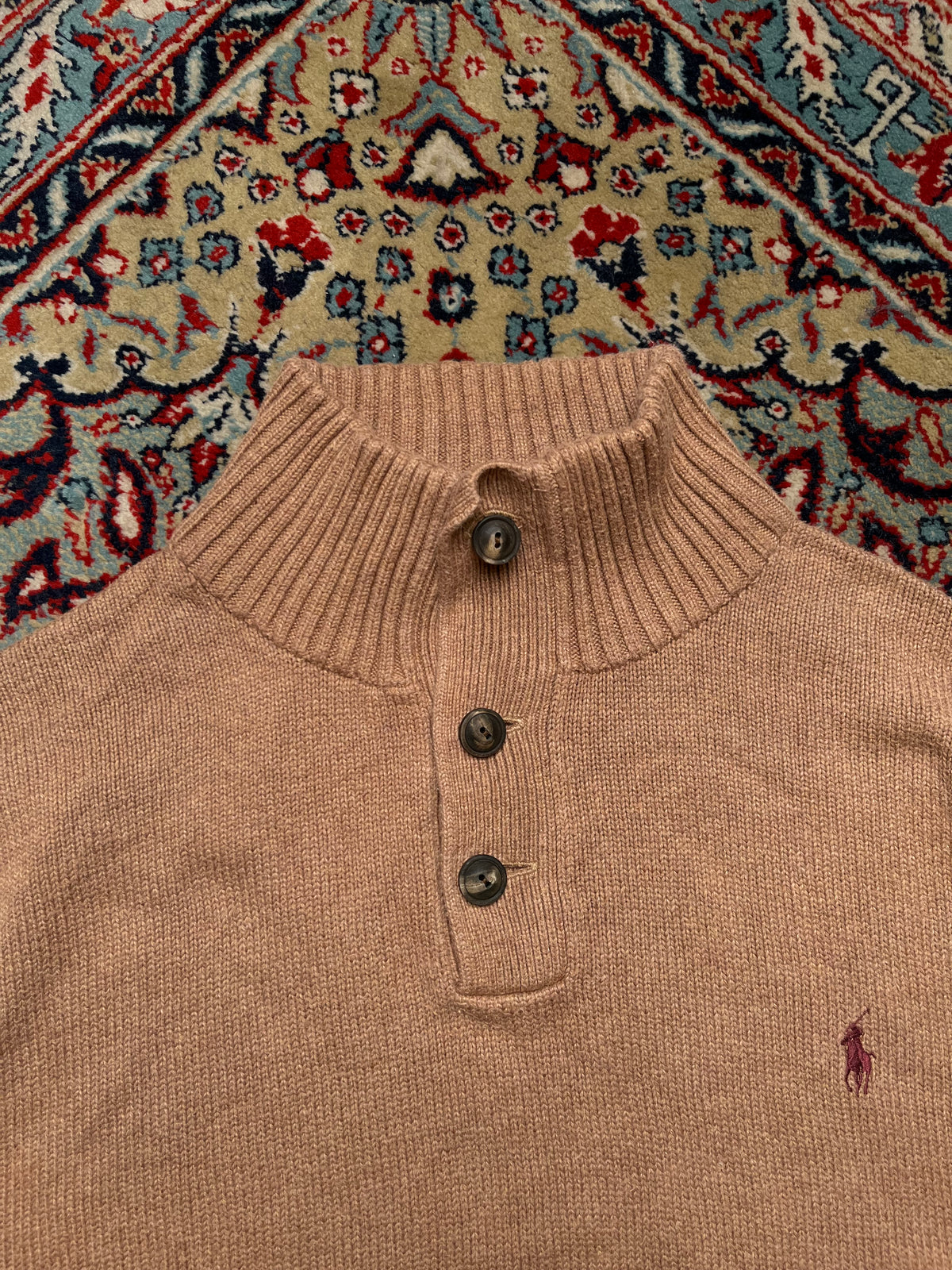 Polo Ralph Lauren Cotton Tan Heather Ribbed Mock Neck Sweater - XL
