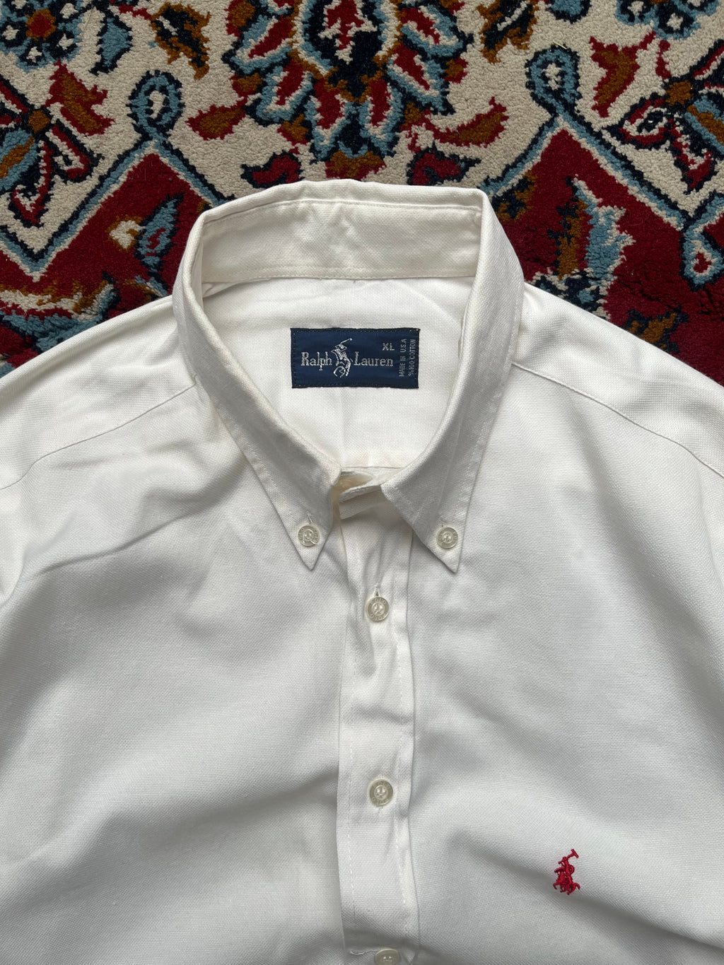 Polo Ralph Lauren White Textured Oxford Button Down Shirt - M