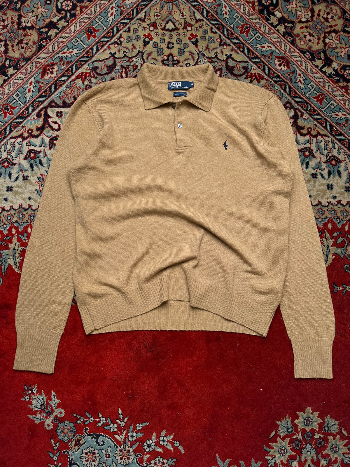Polo Ralph Lauren Lambswool Camel Knit Polo Sweater - XL