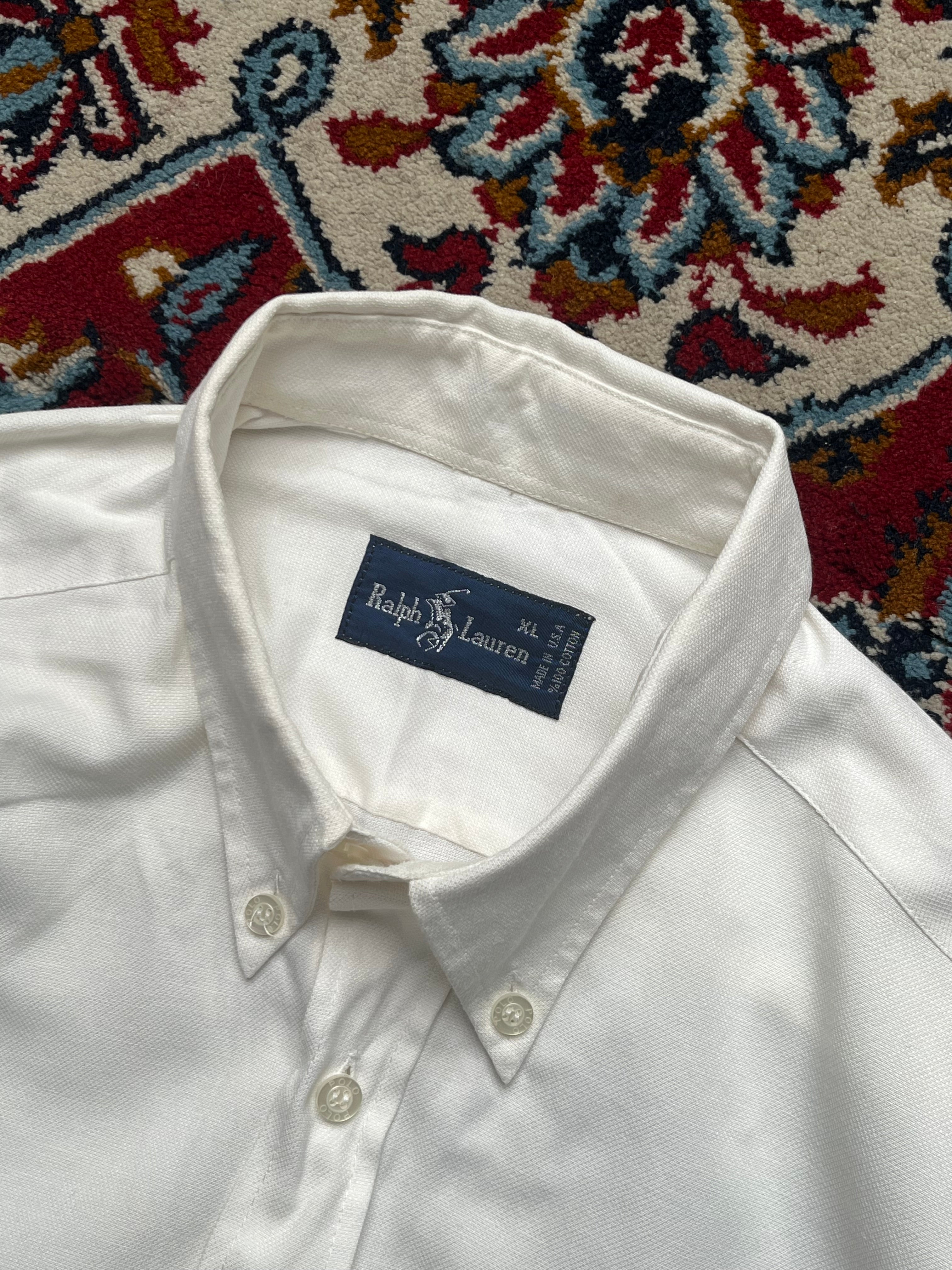 Polo Ralph Lauren White Textured Oxford Button Down Shirt - M