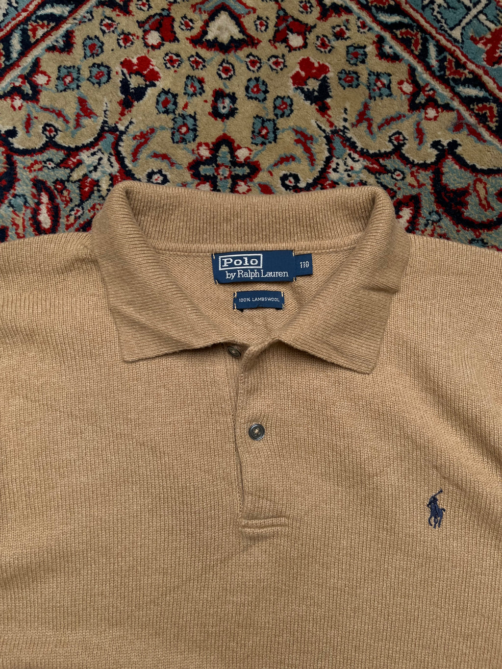 Polo Ralph Lauren Lambswool Camel Knit Polo Sweater - XL