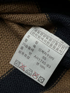 Lacoste Cotton Navy Tan Striped Crocodile Logo V-Neck Sweater - M