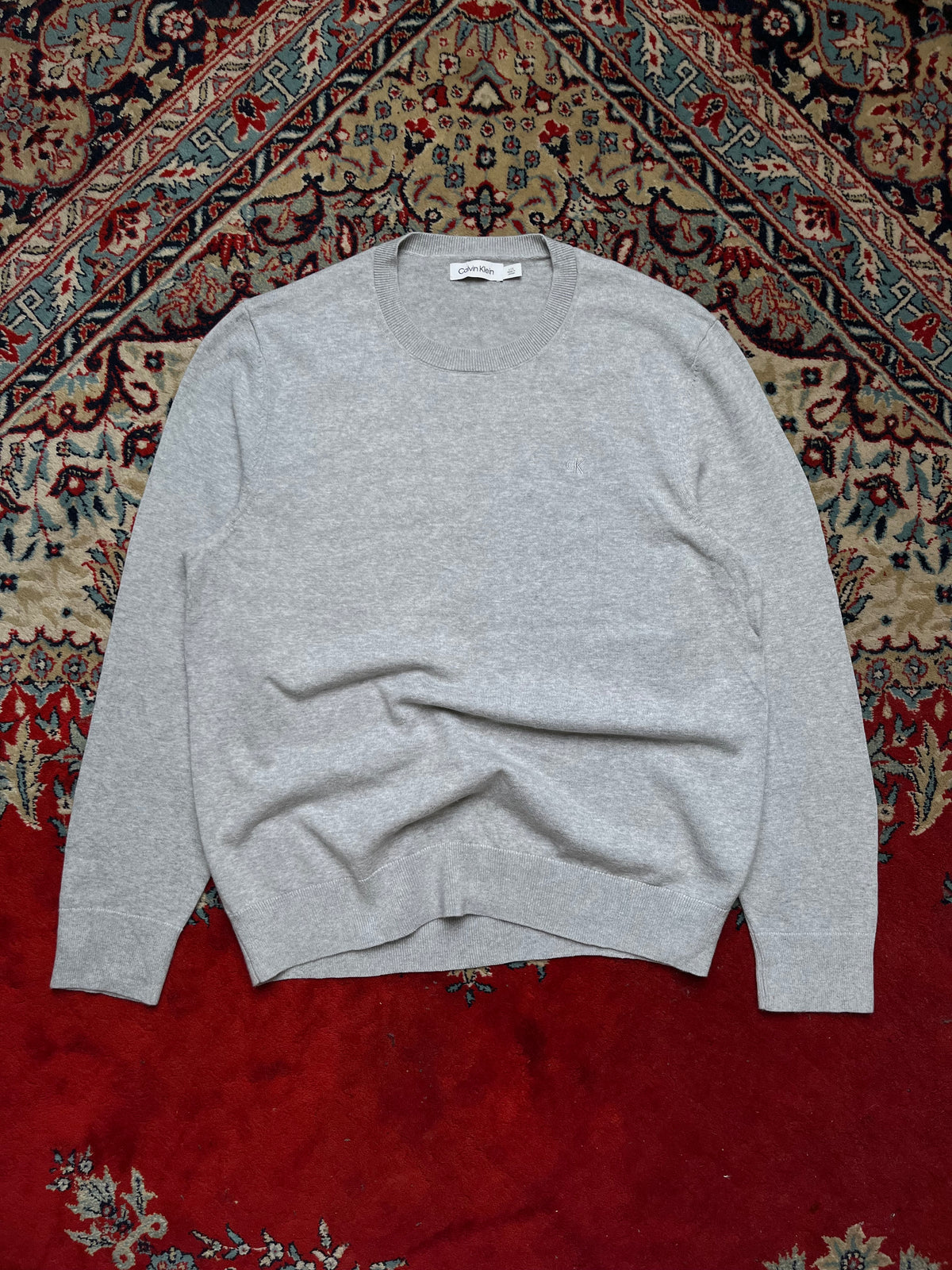 Calvin Klein Cotton Heather Grey Knit Crewneck Sweater - M