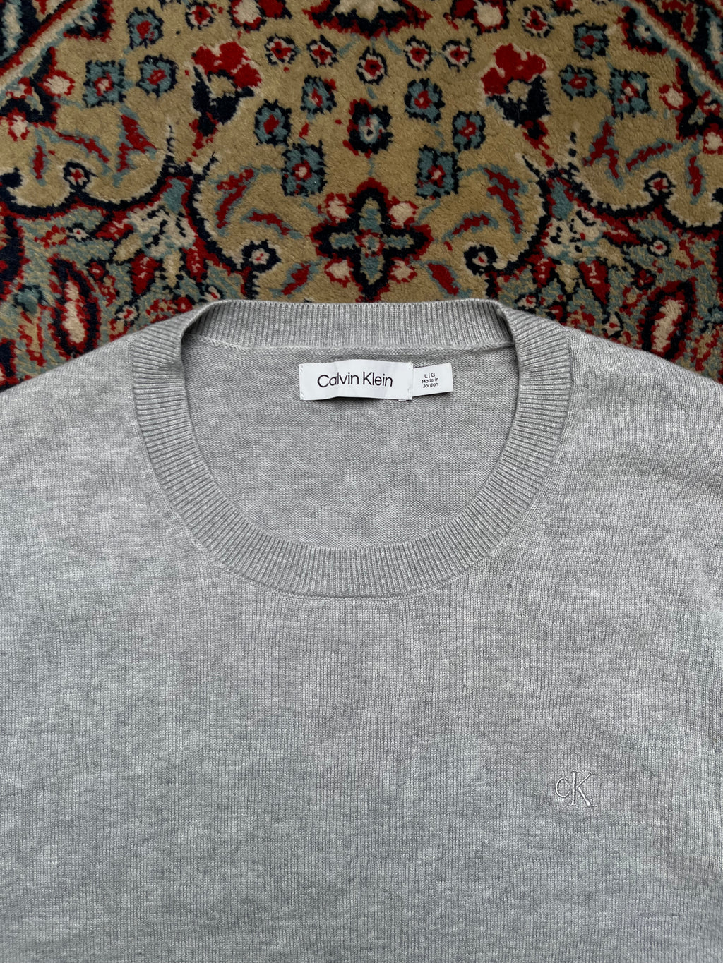 Calvin Klein Cotton Heather Grey Knit Crewneck Sweater - M