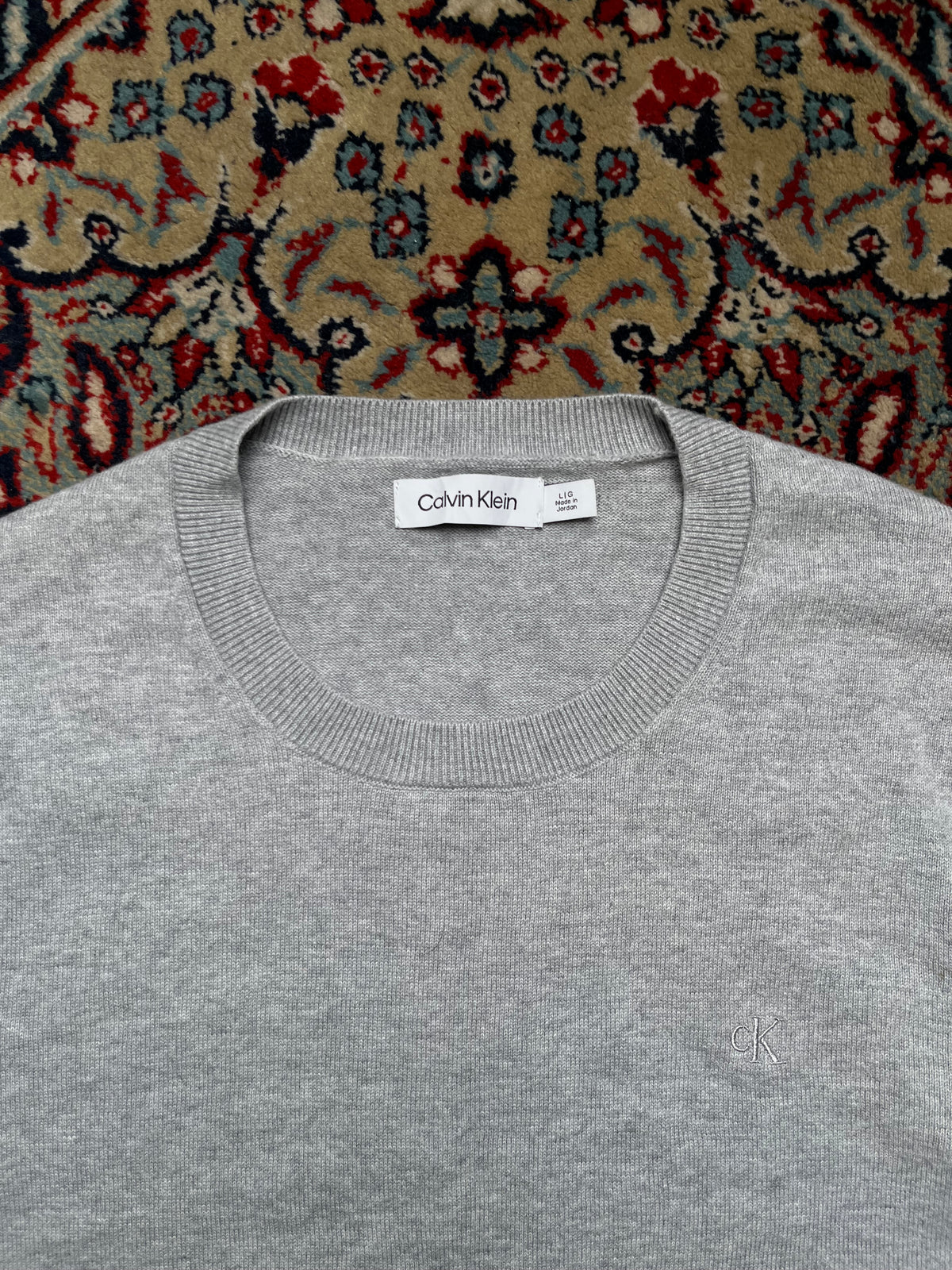 Calvin Klein Cotton Heather Grey Knit Crewneck Sweater - M