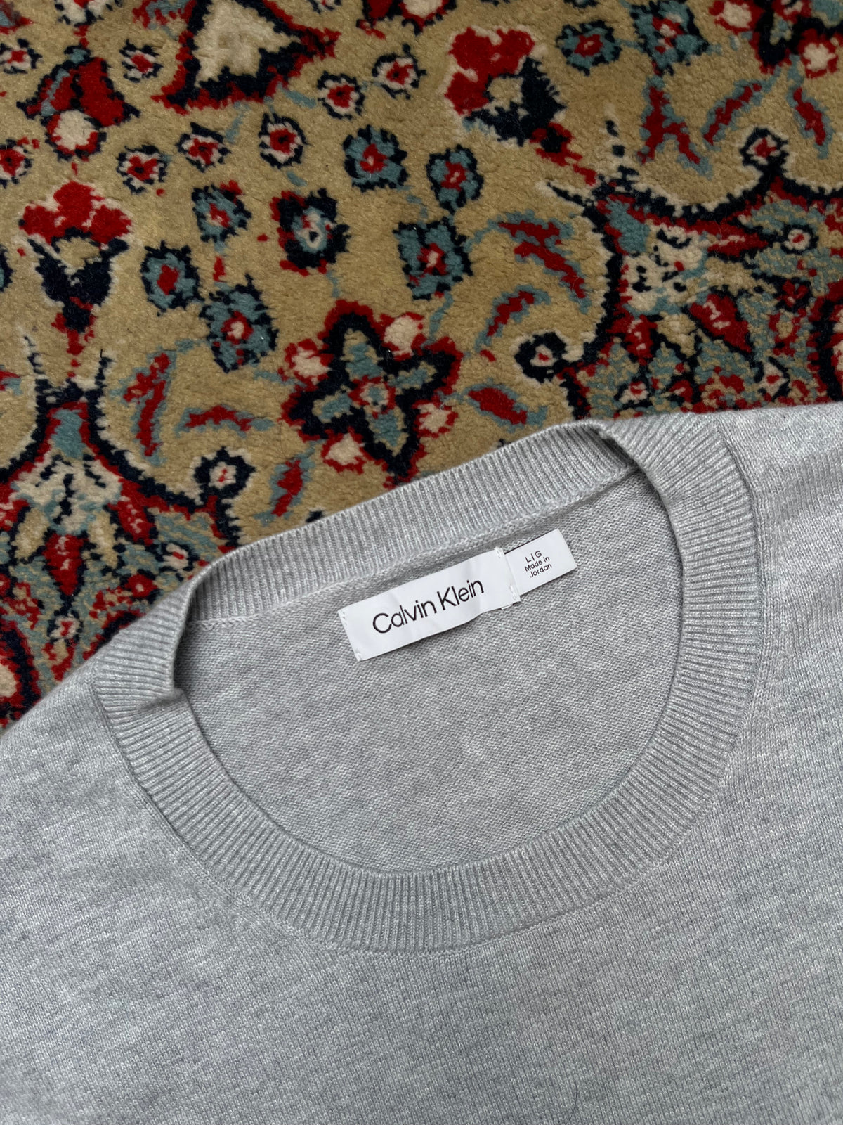 Calvin Klein Cotton Heather Grey Knit Crewneck Sweater - M