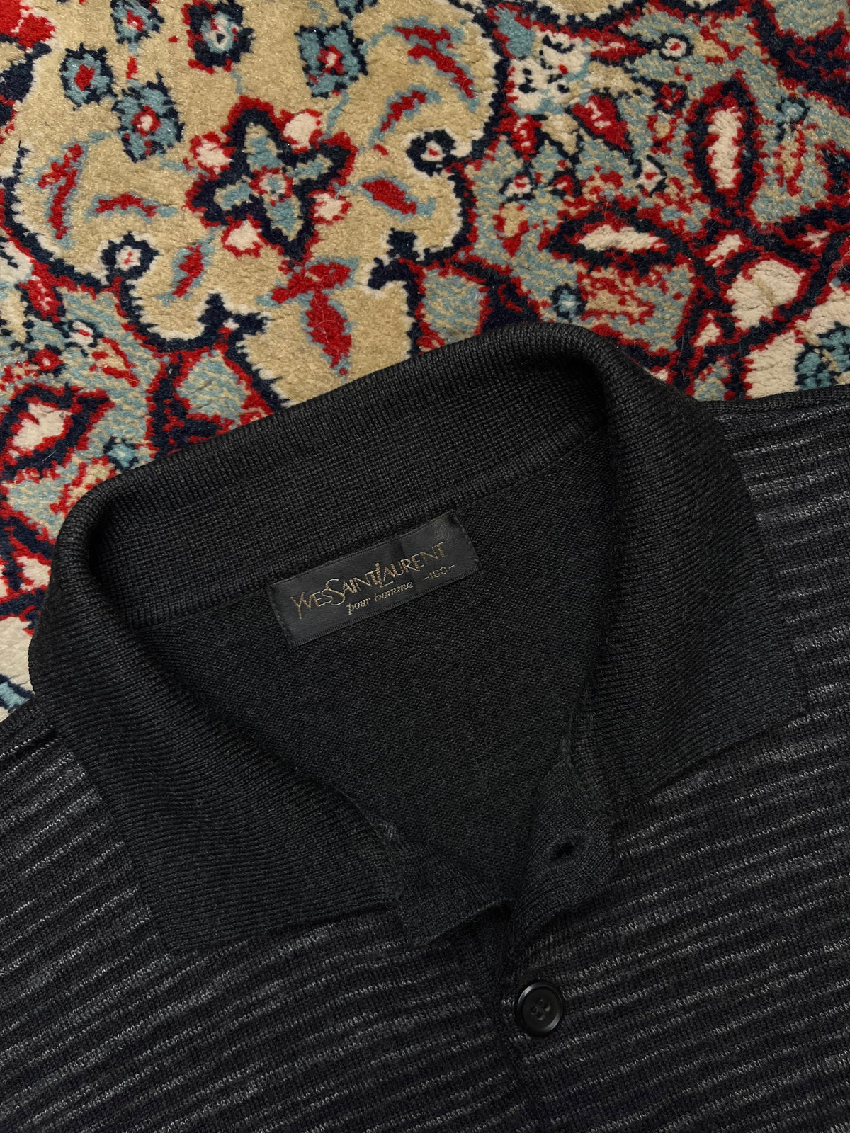Vintage Yves Saint Laurent Pour Homme Charcoal Heather KNIT Polo Sweater - M