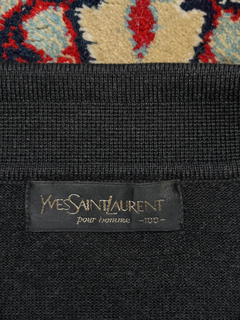 Vintage Yves Saint Laurent Pour Homme Charcoal Heather KNIT Polo Sweater - M